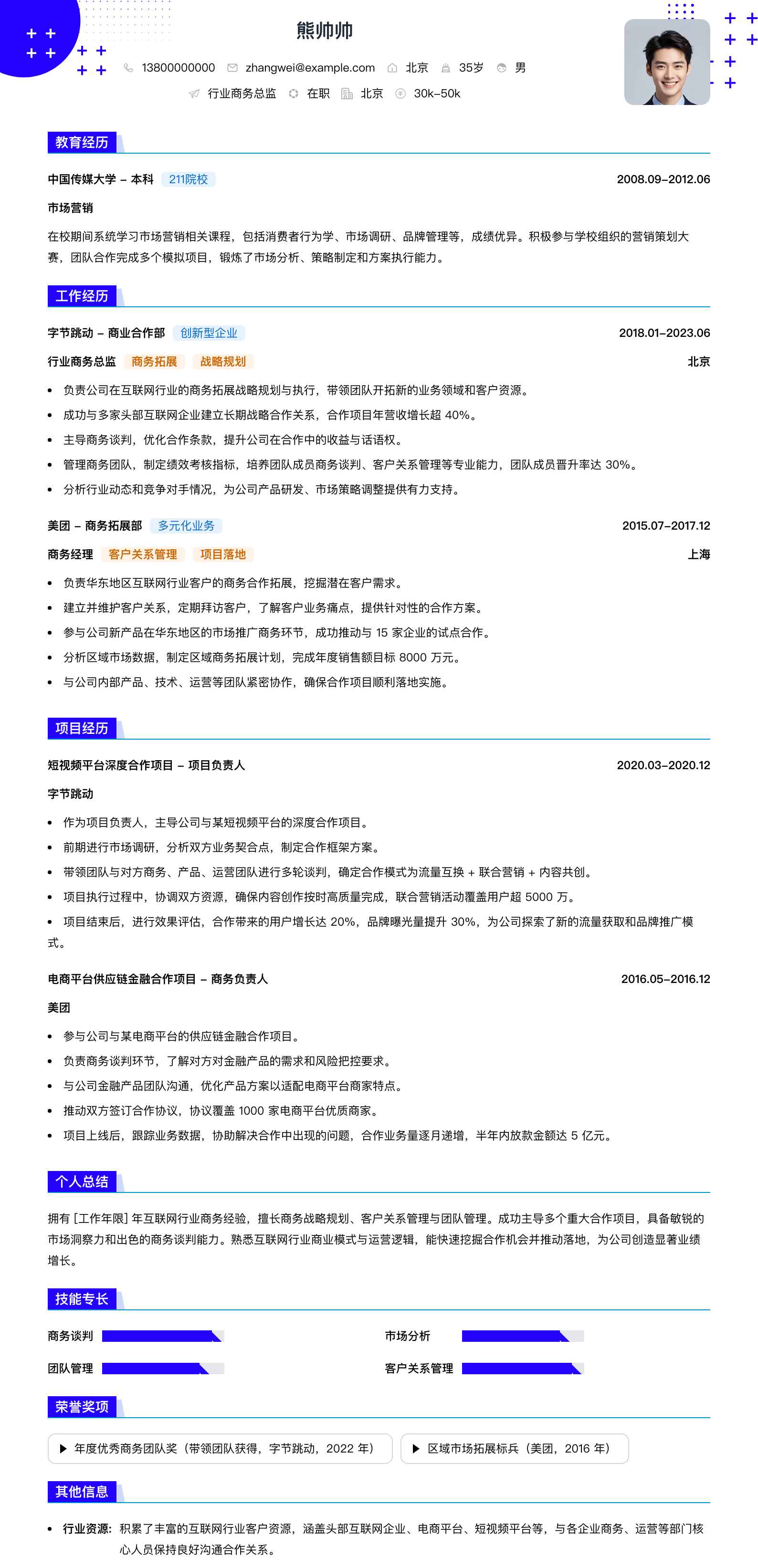 行业商务总监简历模板