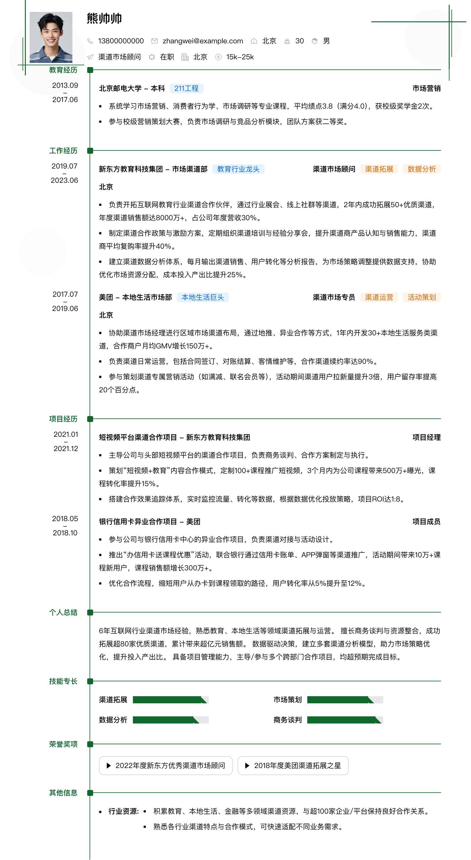 渠道市场顾问简历模板