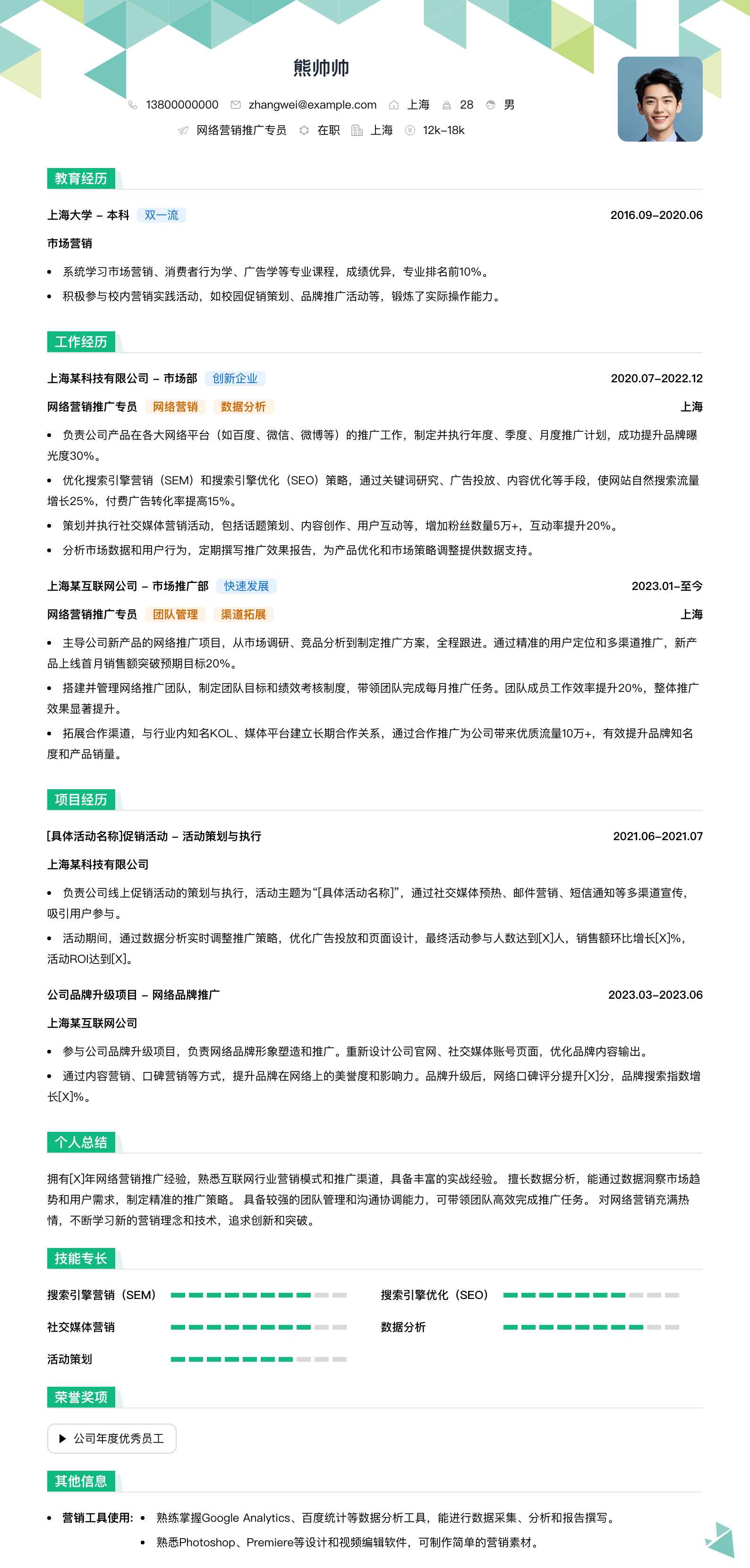 网络营销推广专员简历模板