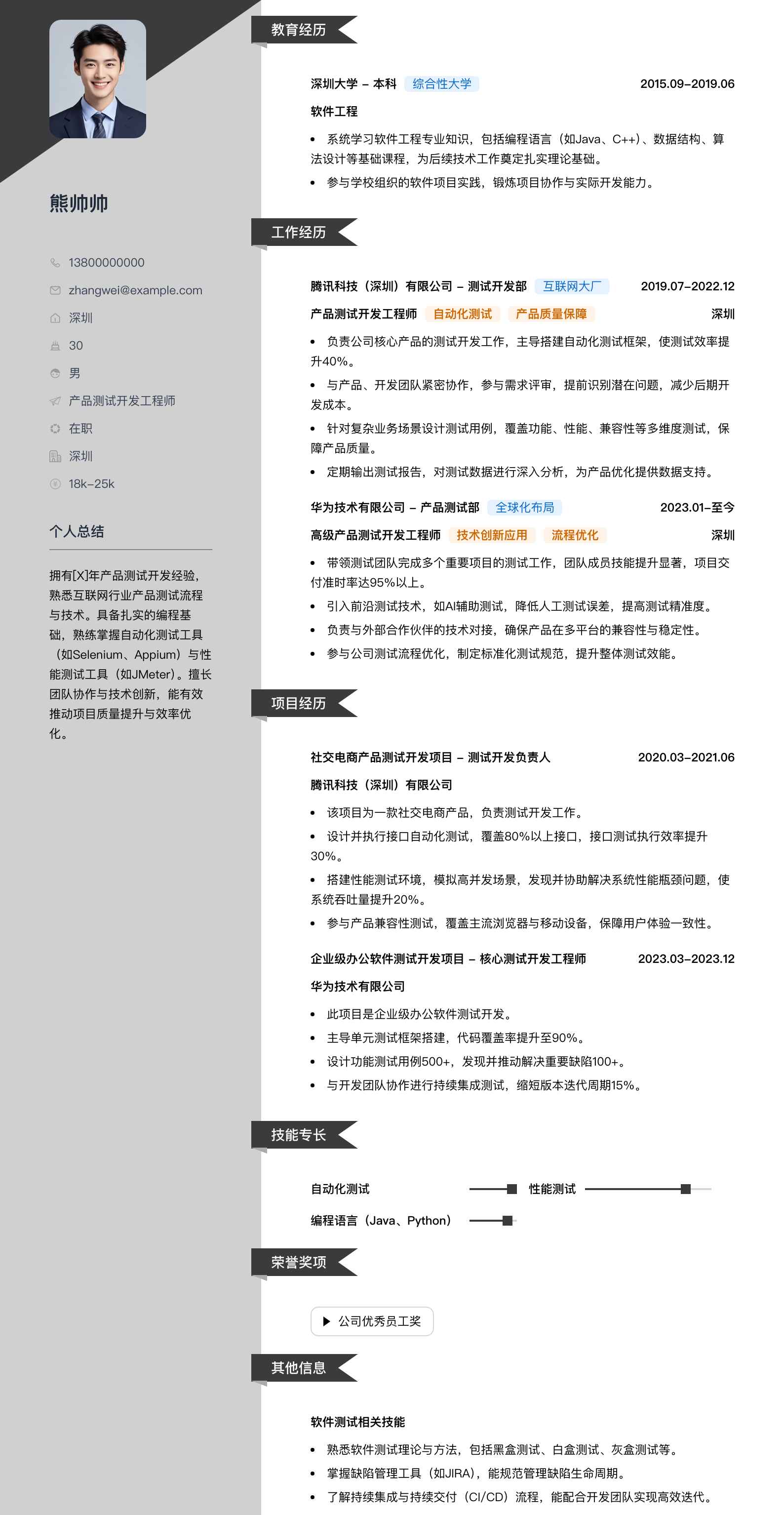 产品测试开发工程师简历模板
