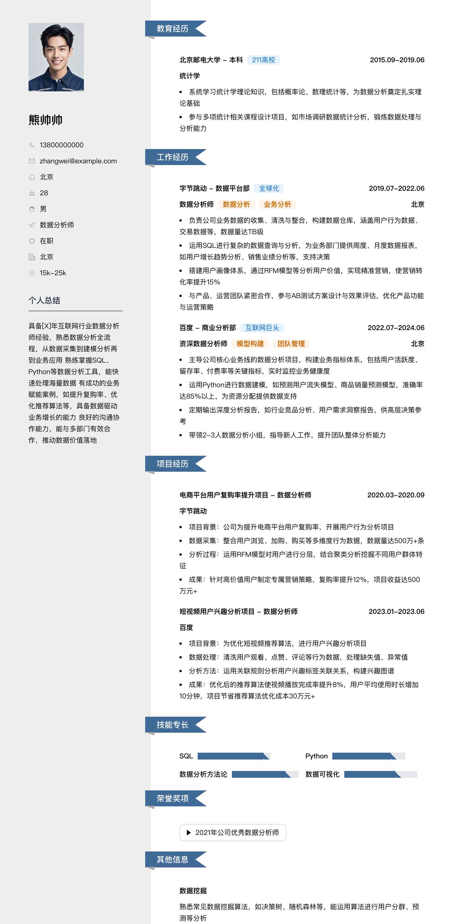 数据分析师简历模板