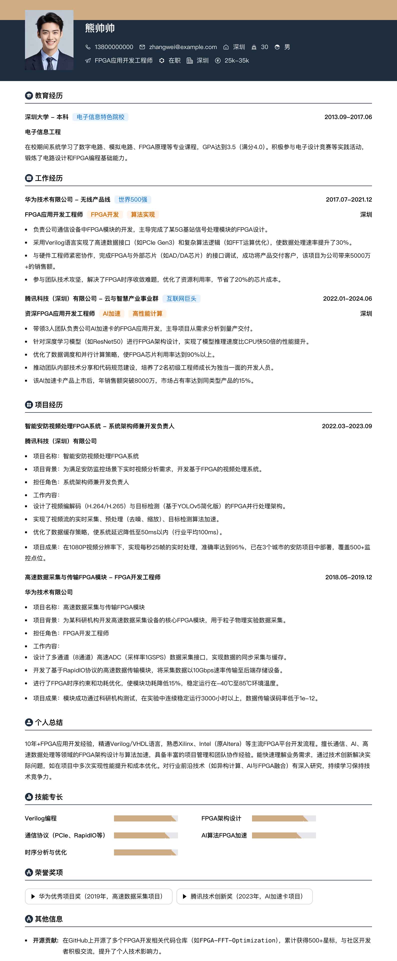 fpga应用开发工程师简历模板