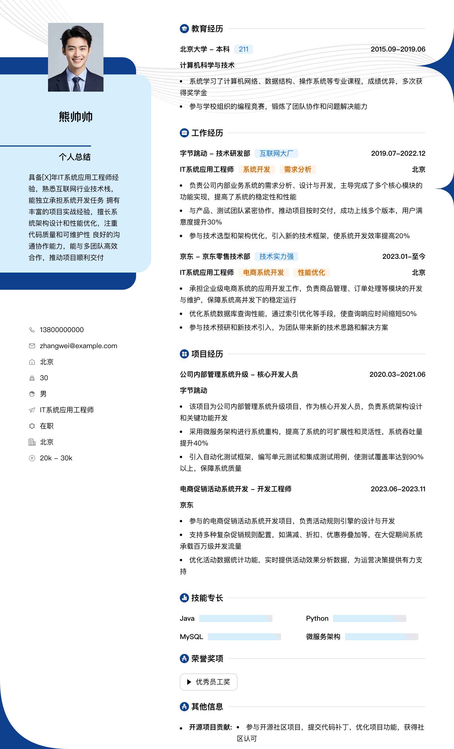 it系统应用工程师简历模板