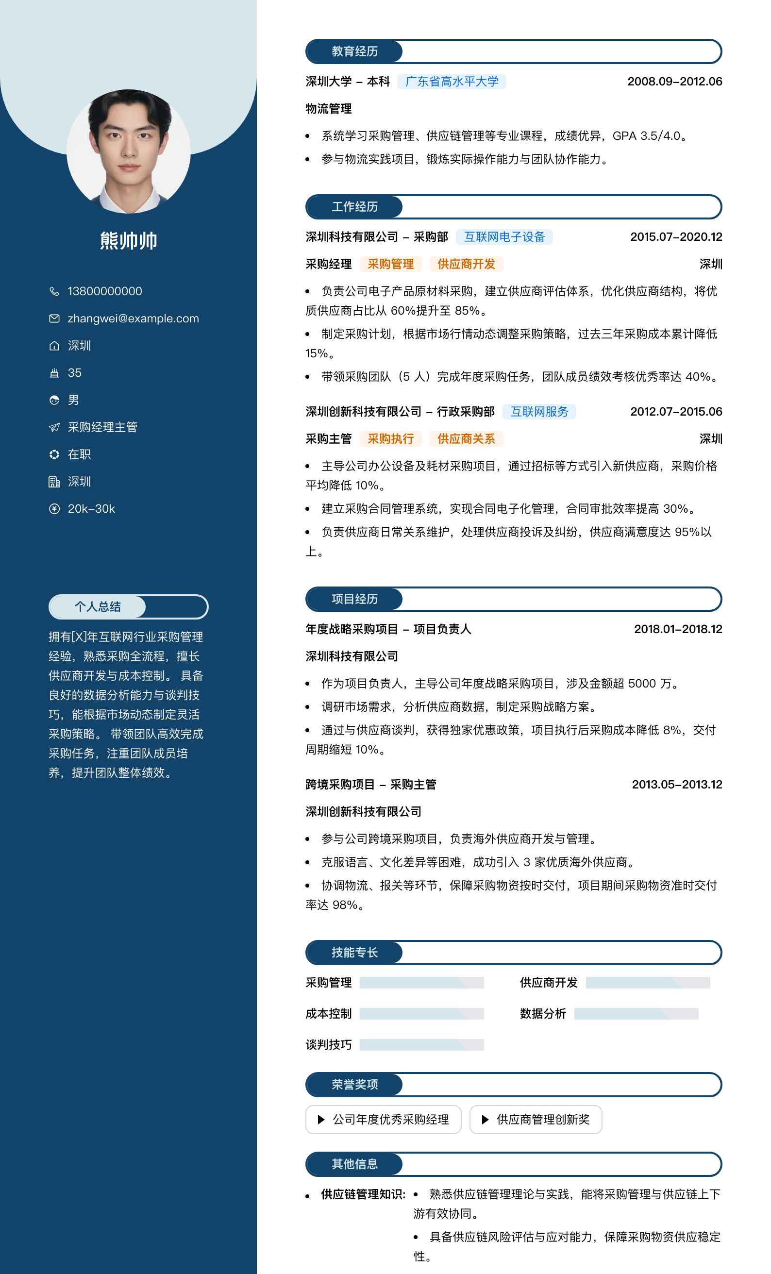 采购经理主管简历模板