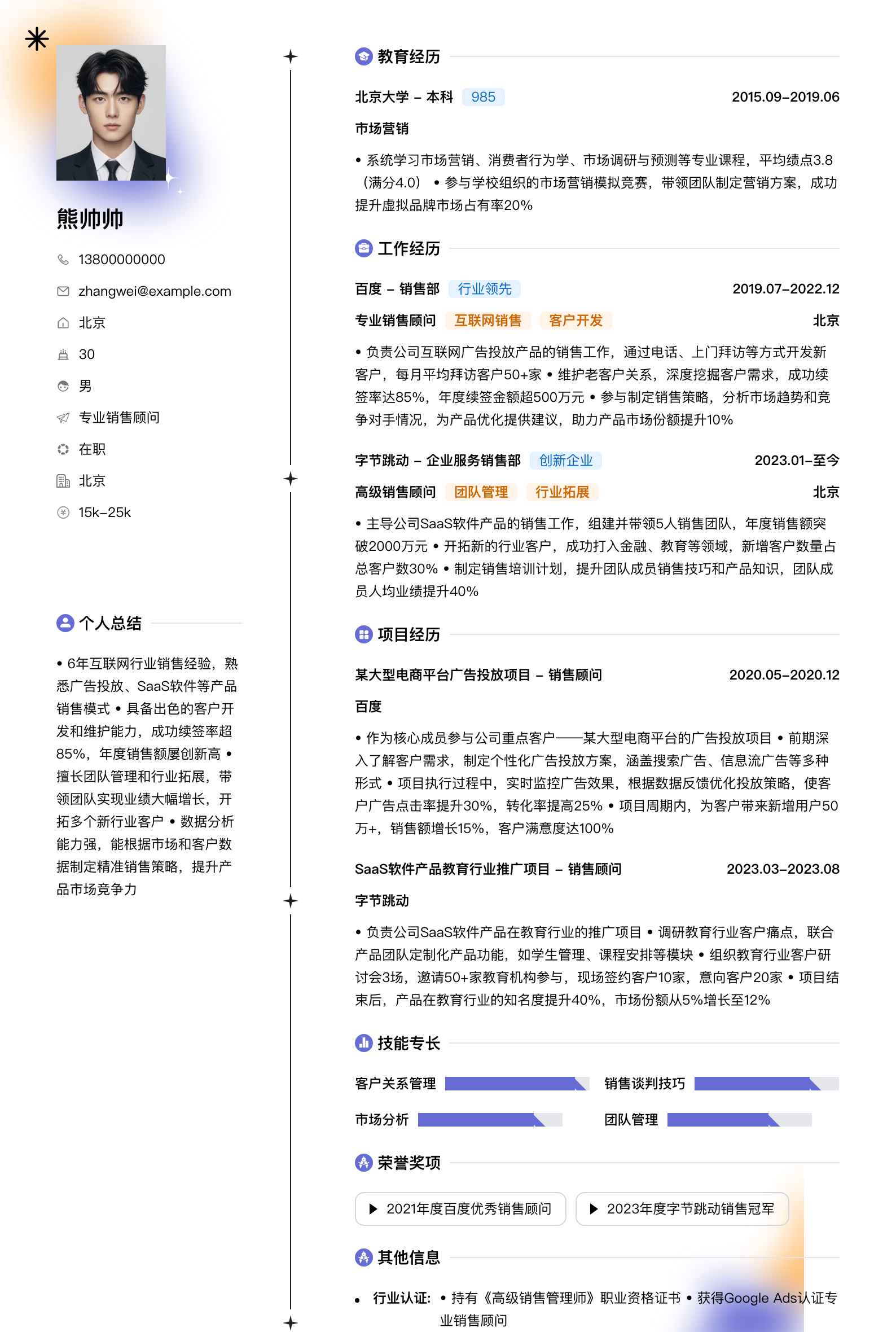 专业销售顾问简历模板