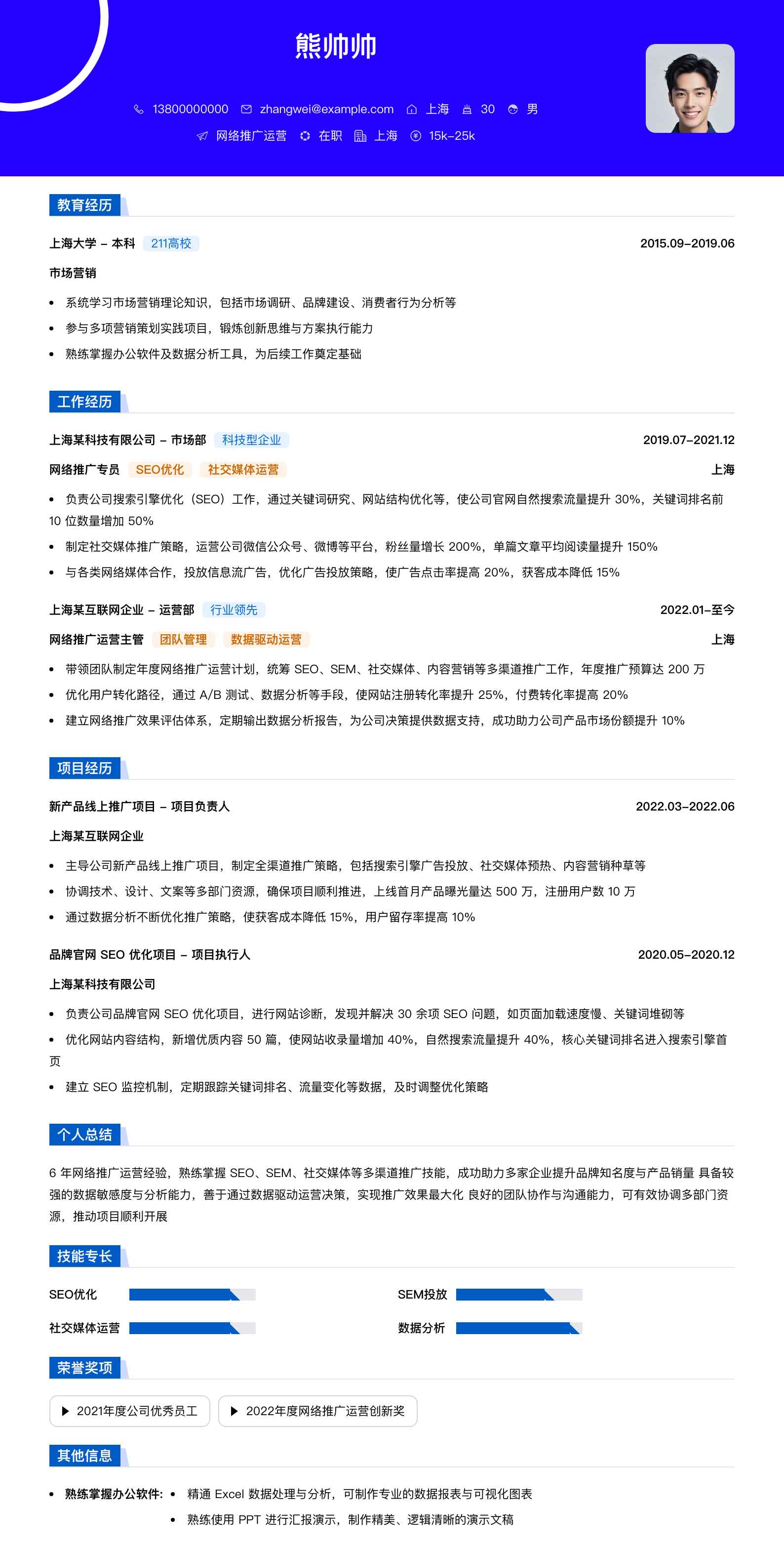 网络推广运营简历模板