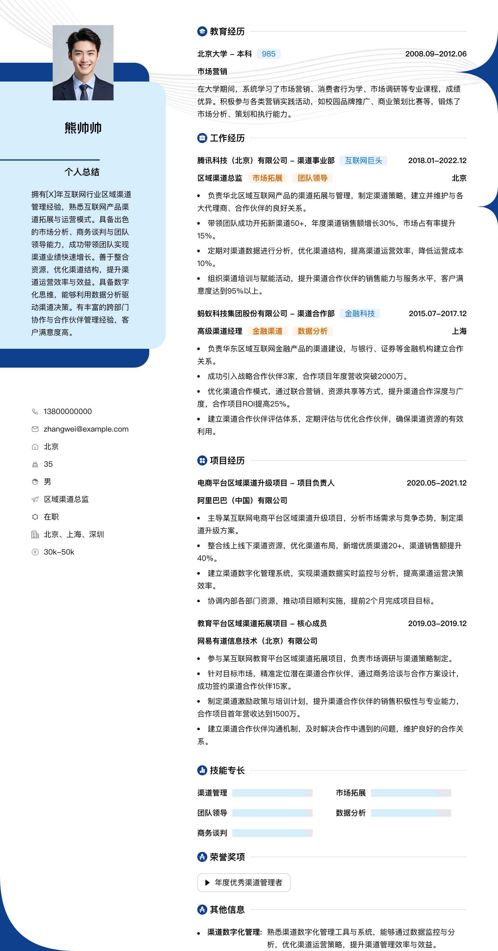 区域渠道总监简历模板