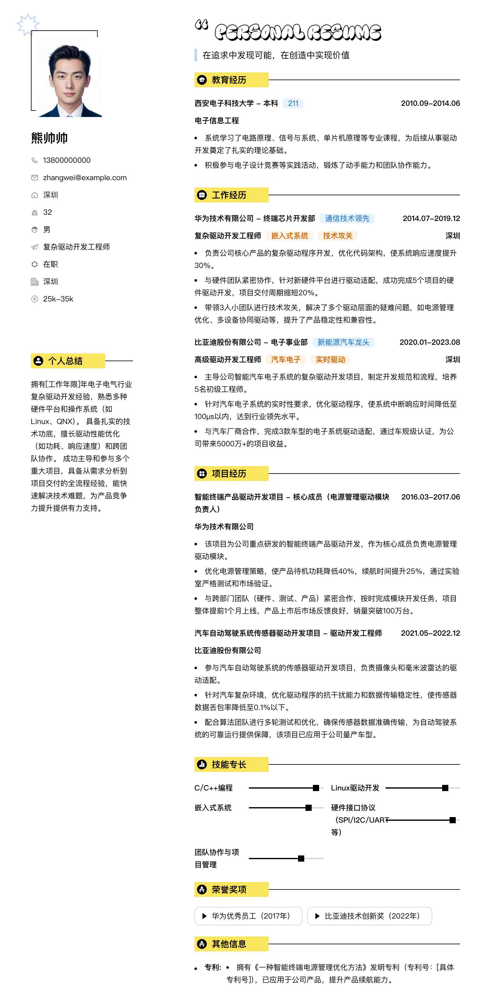 复杂驱动开发工程师简历模板
