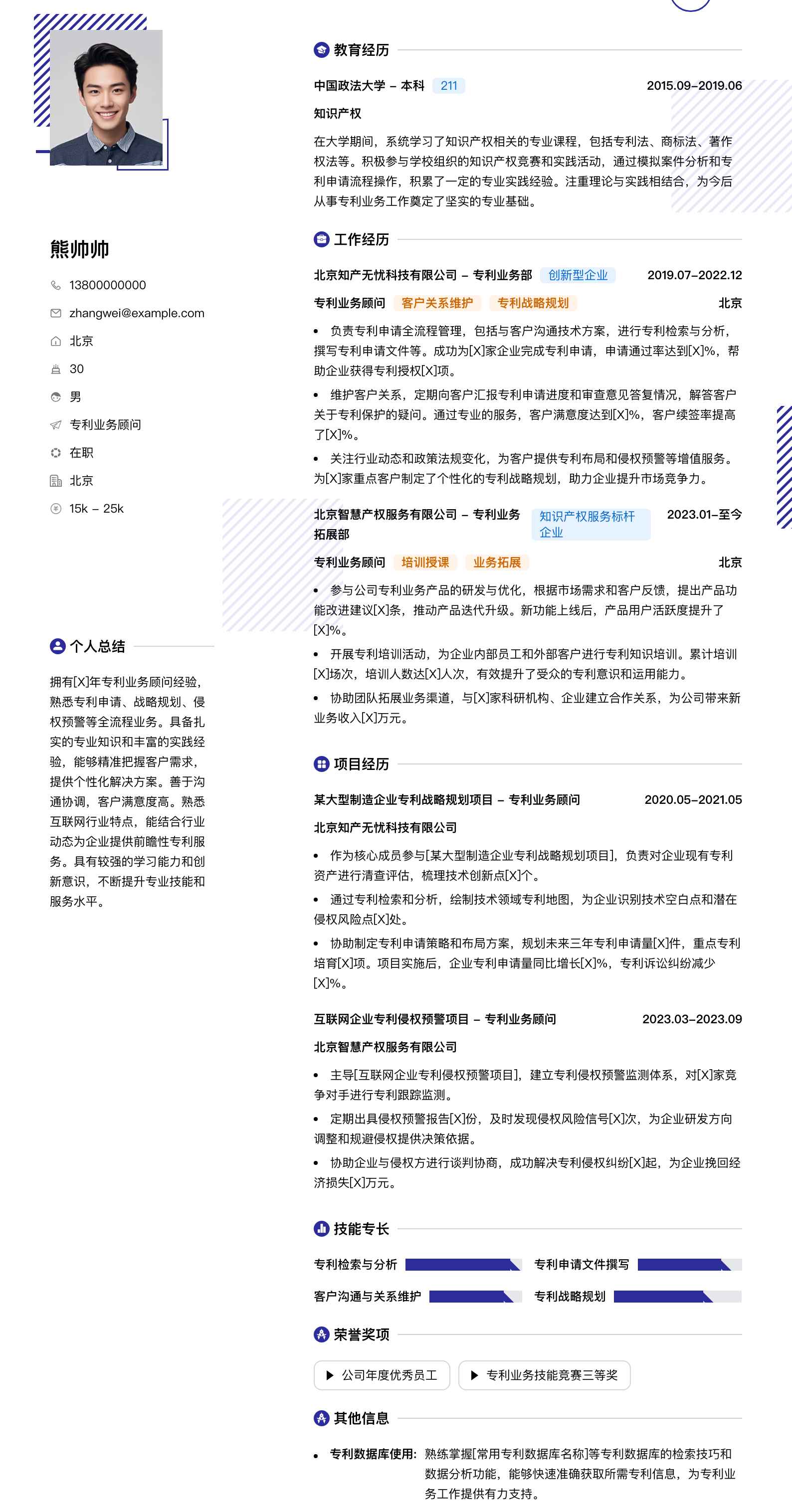 专利业务顾问简历模板