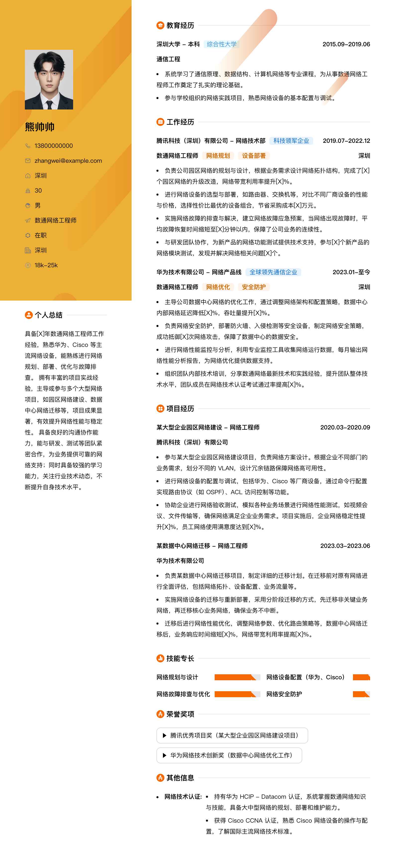数通网络工程师简历模板