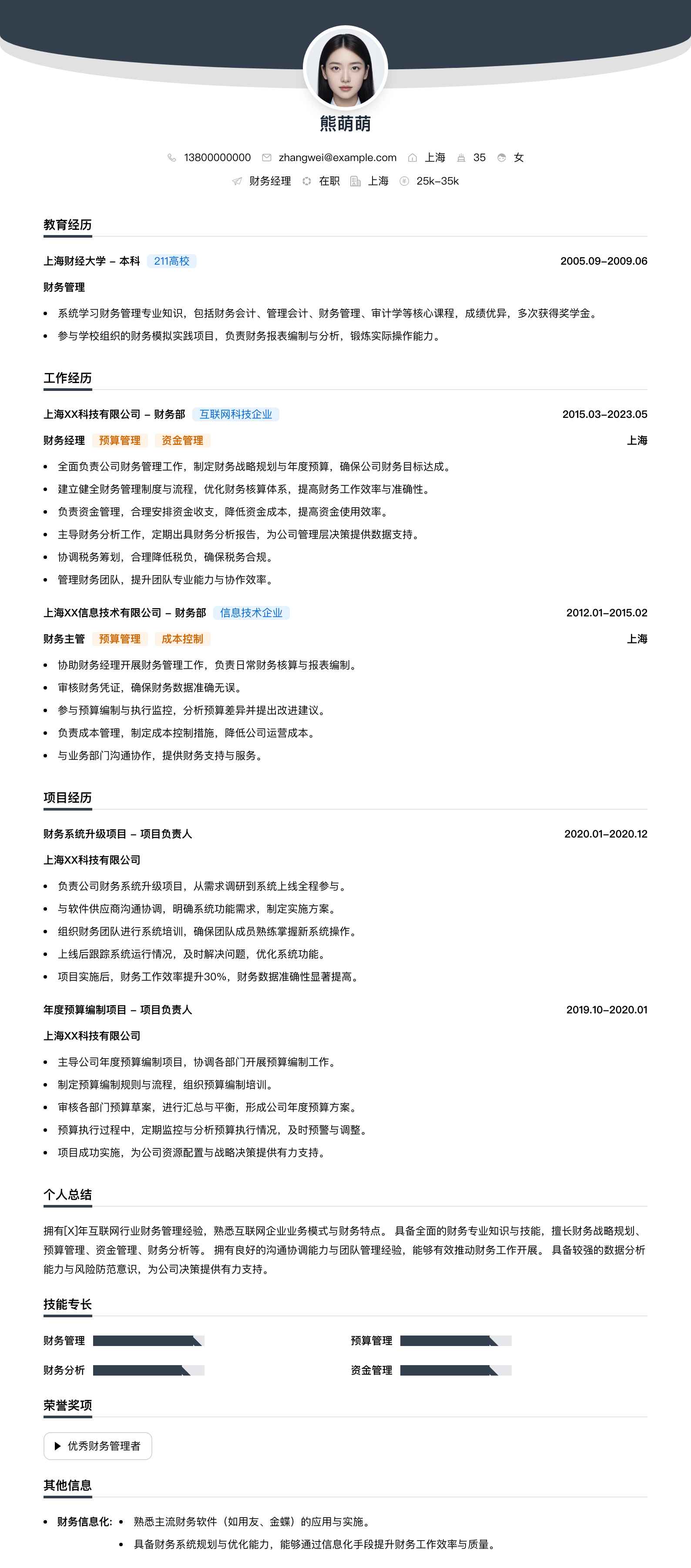 财务经理简历模板