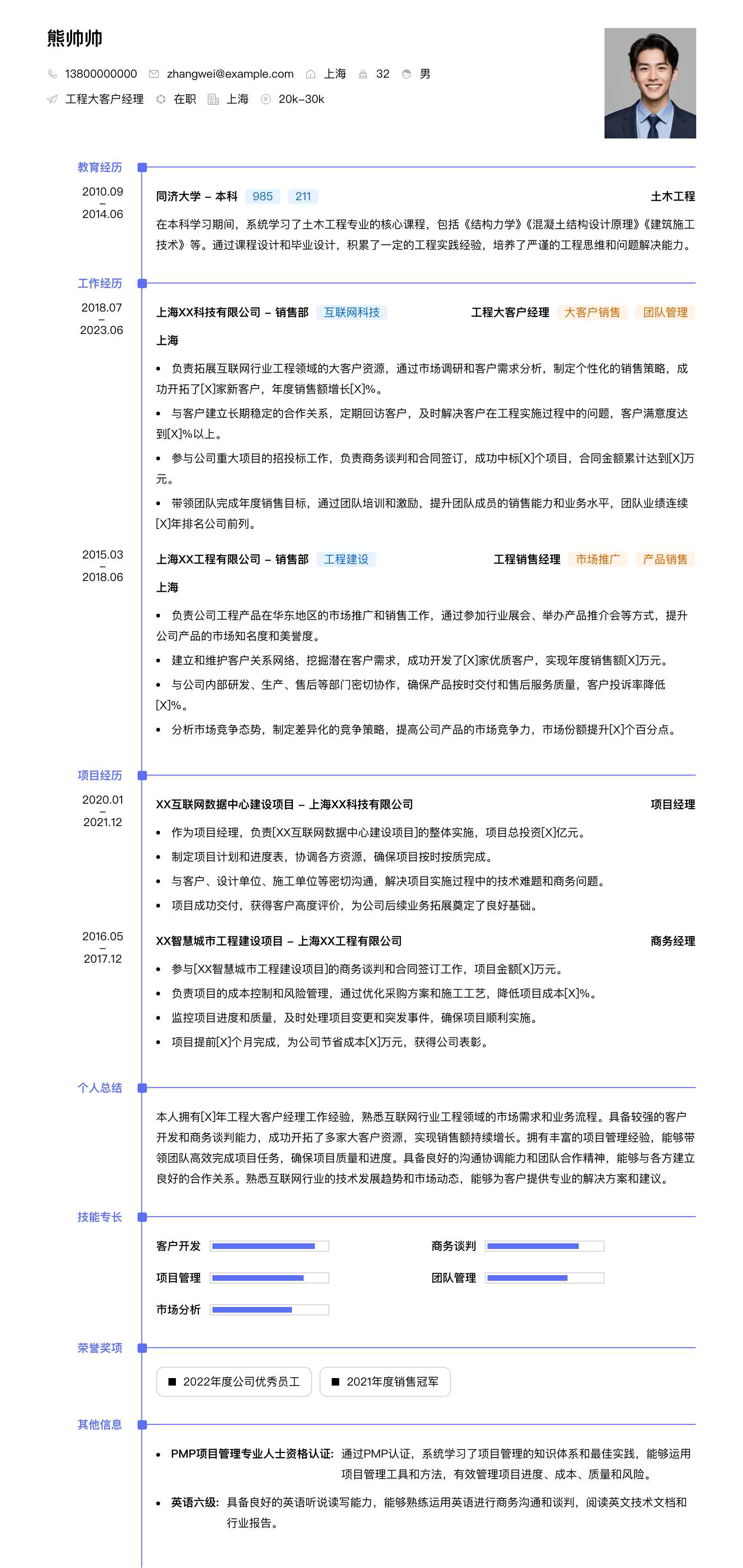工程大客户经理简历模板