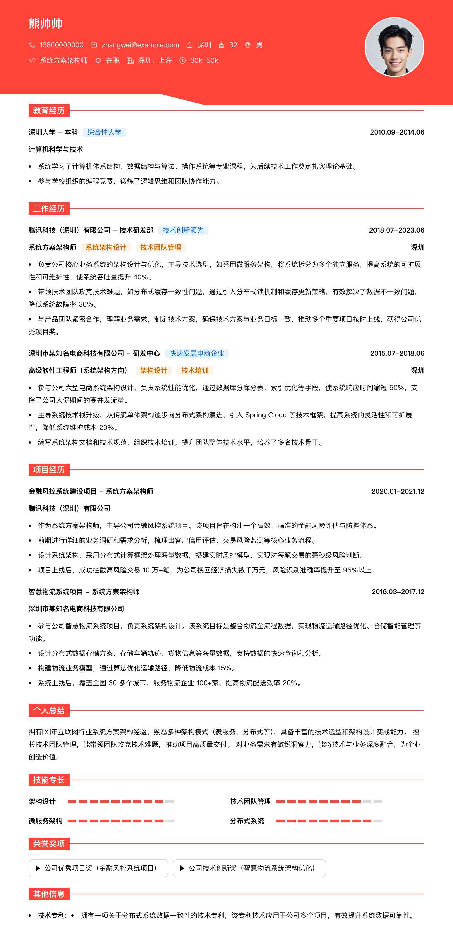 系统方案架构师简历模板