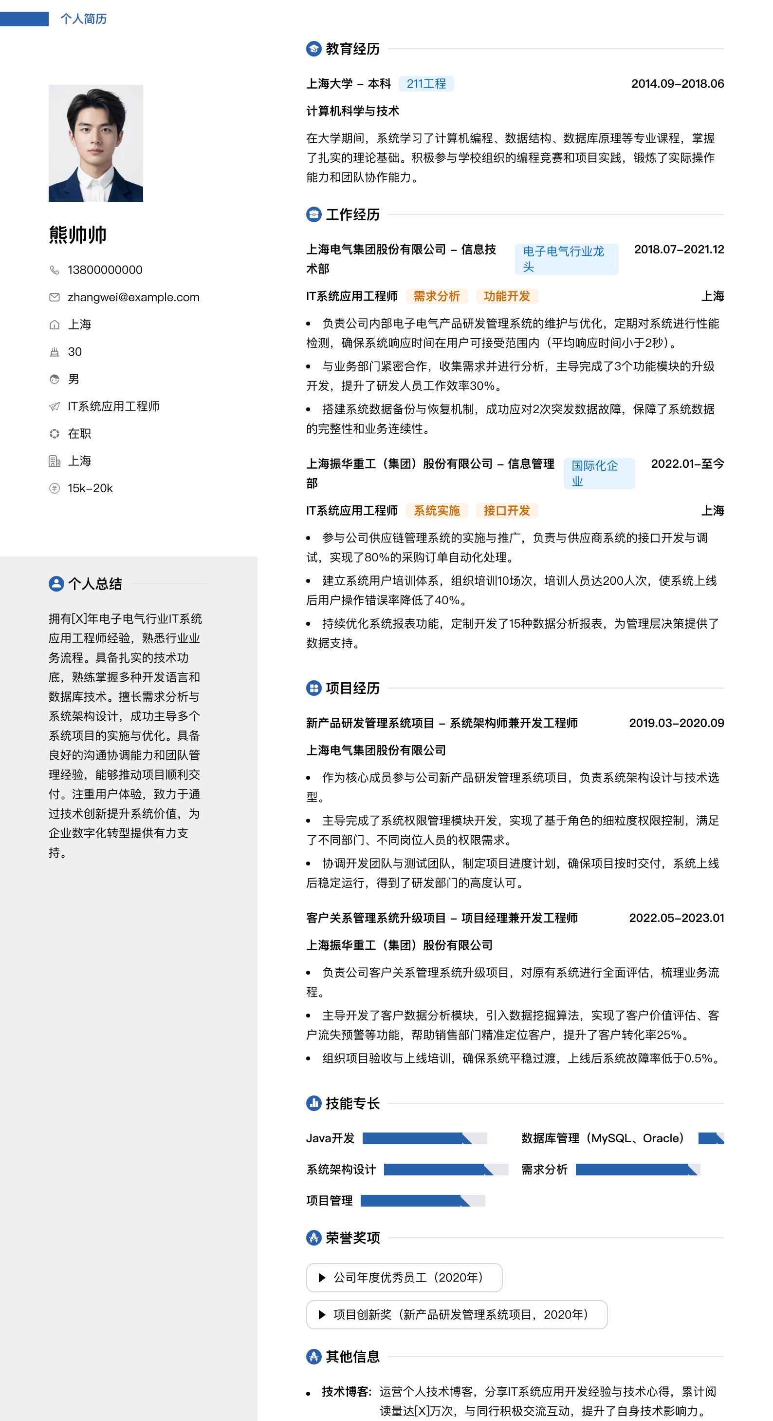it系统应用工程师简历模板
