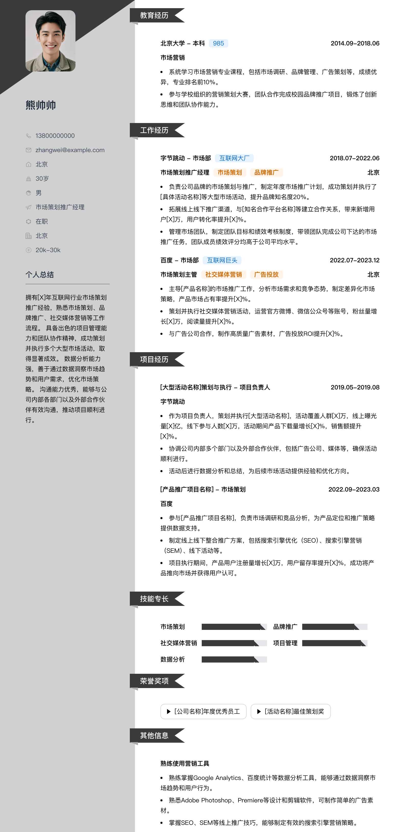 市场策划推广经理简历模板