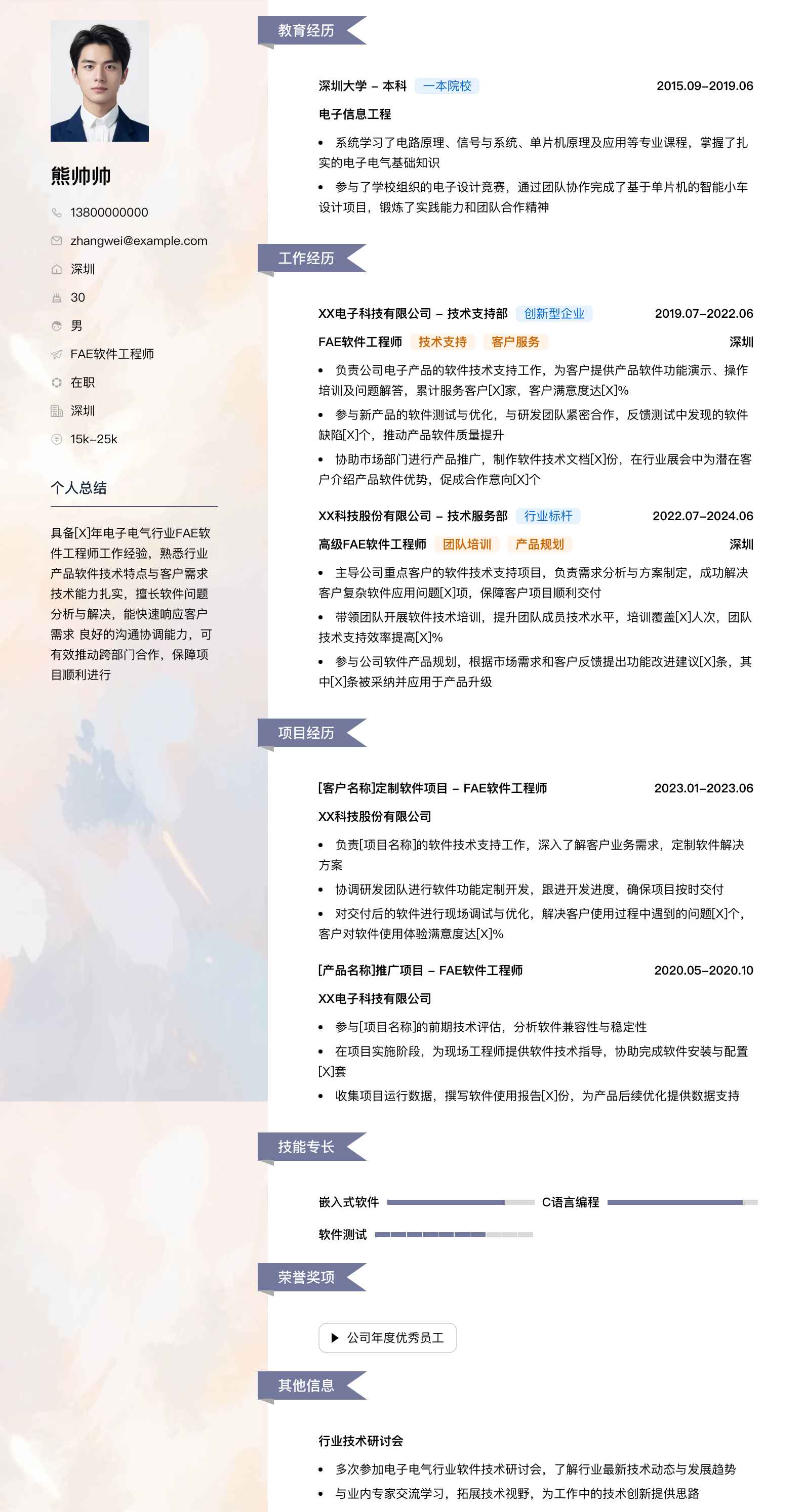 fae软件工程师简历模板