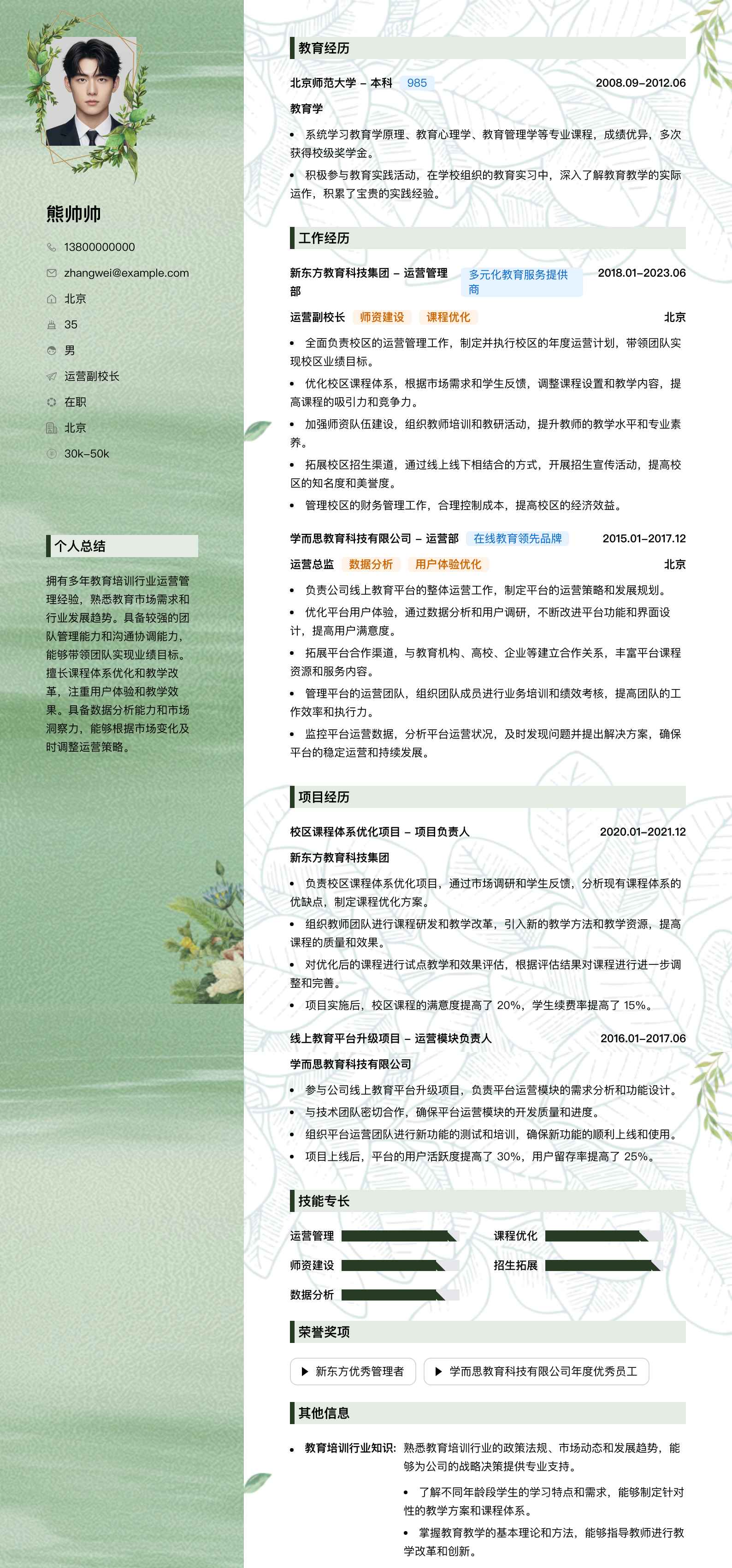 运营副校长简历模板