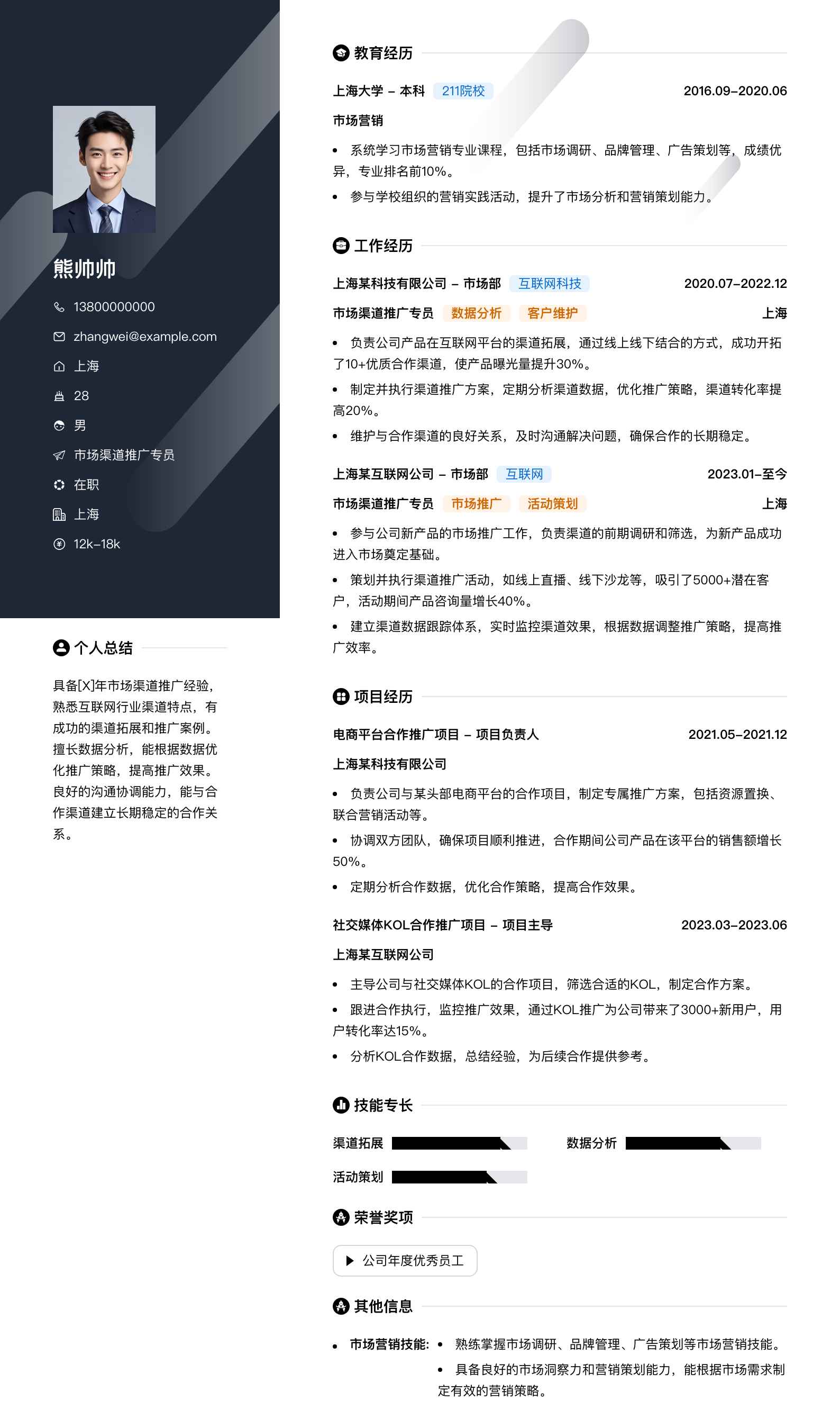 市场渠道推广专员简历模板
