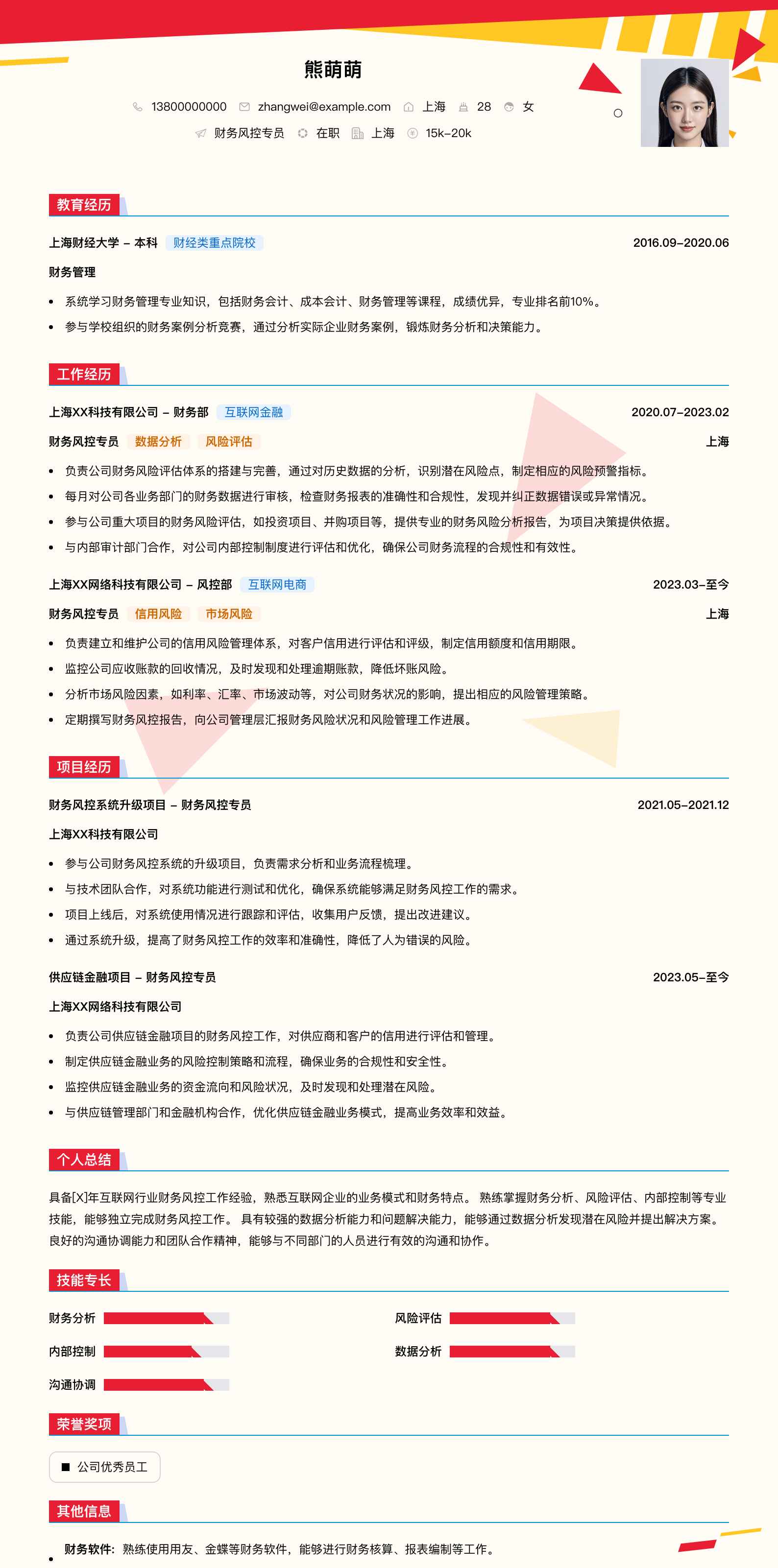 财务风控专员简历模板