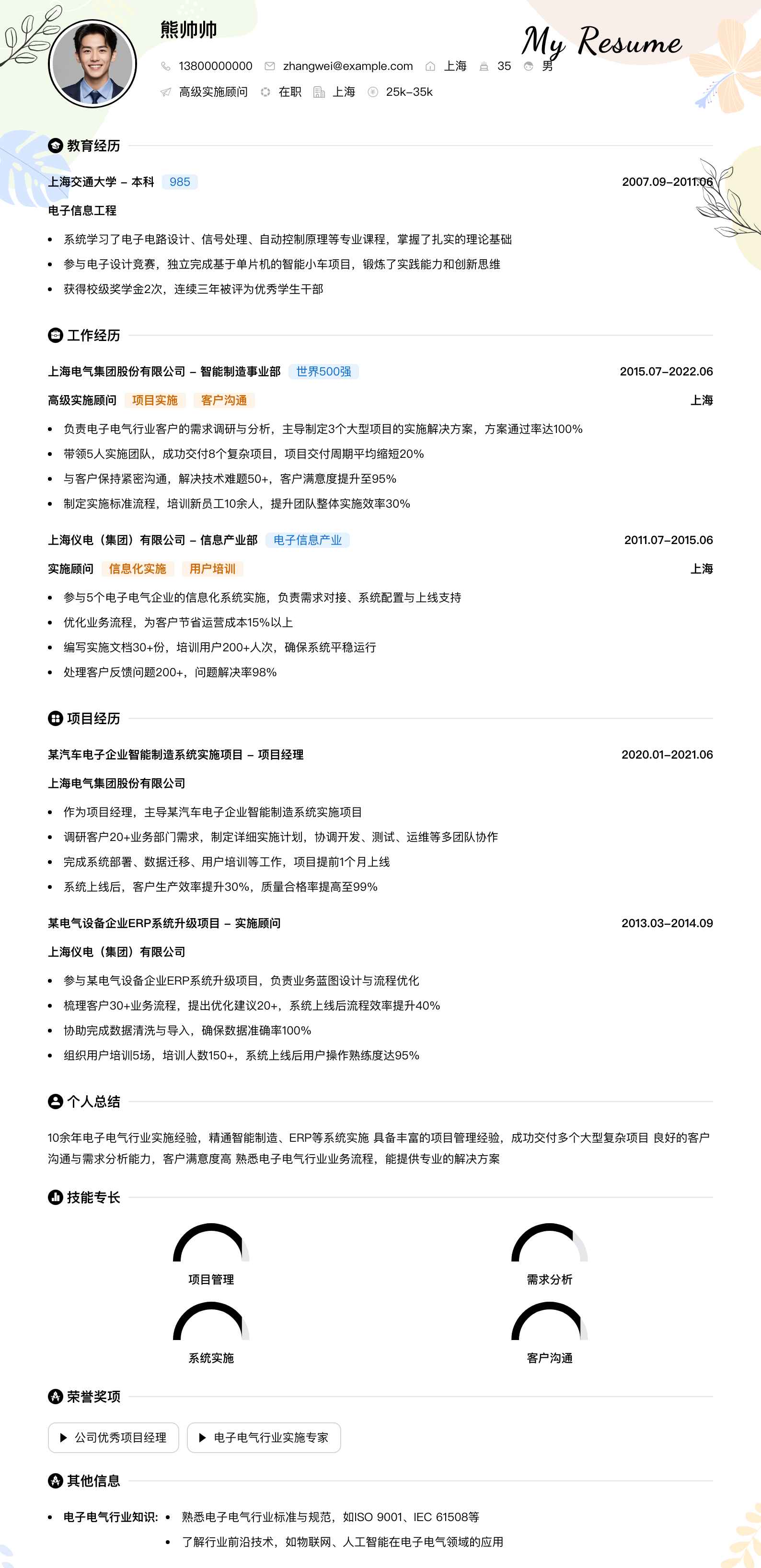 高级实施顾问简历模板