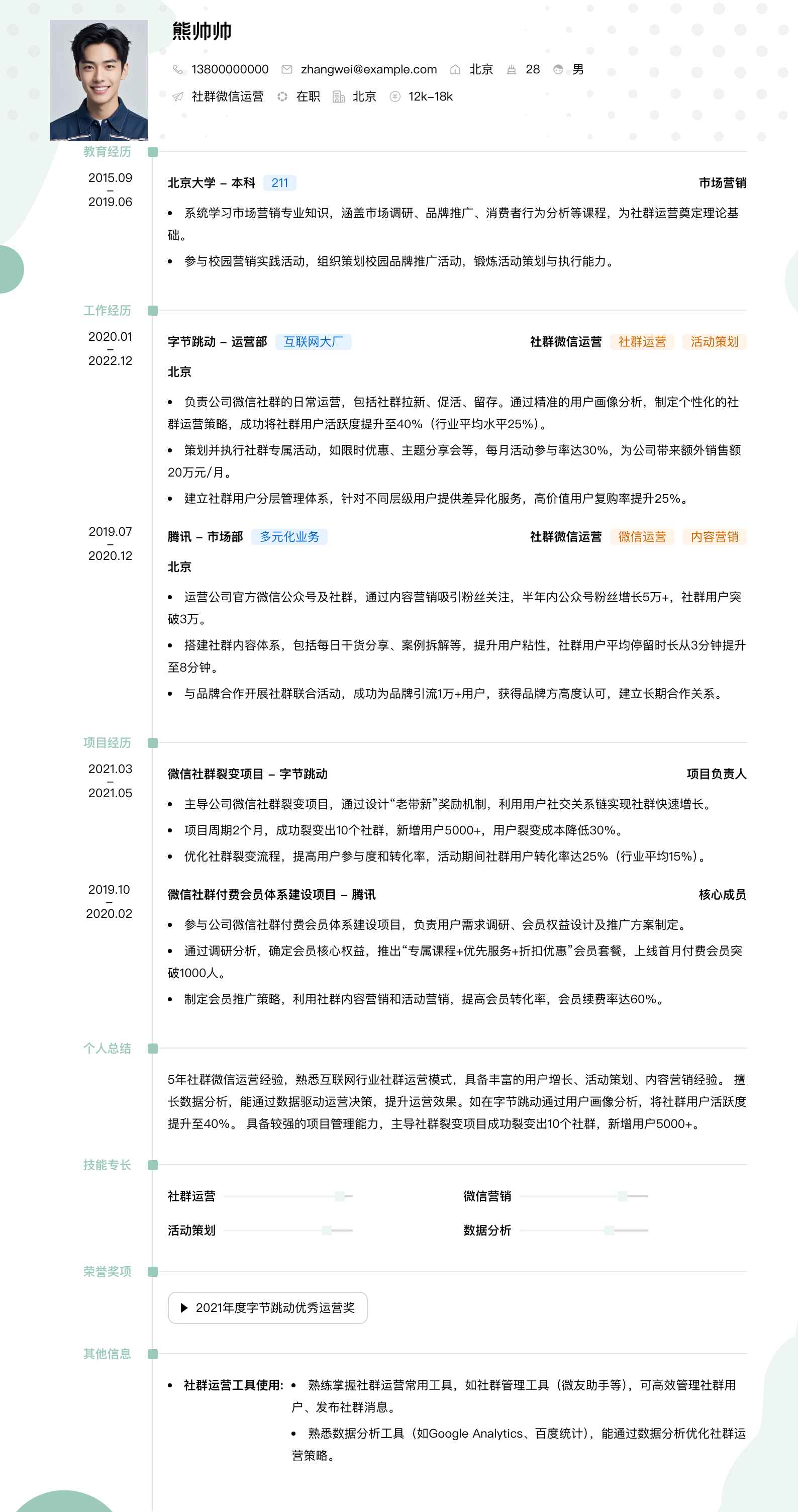 社群微信运营简历模板