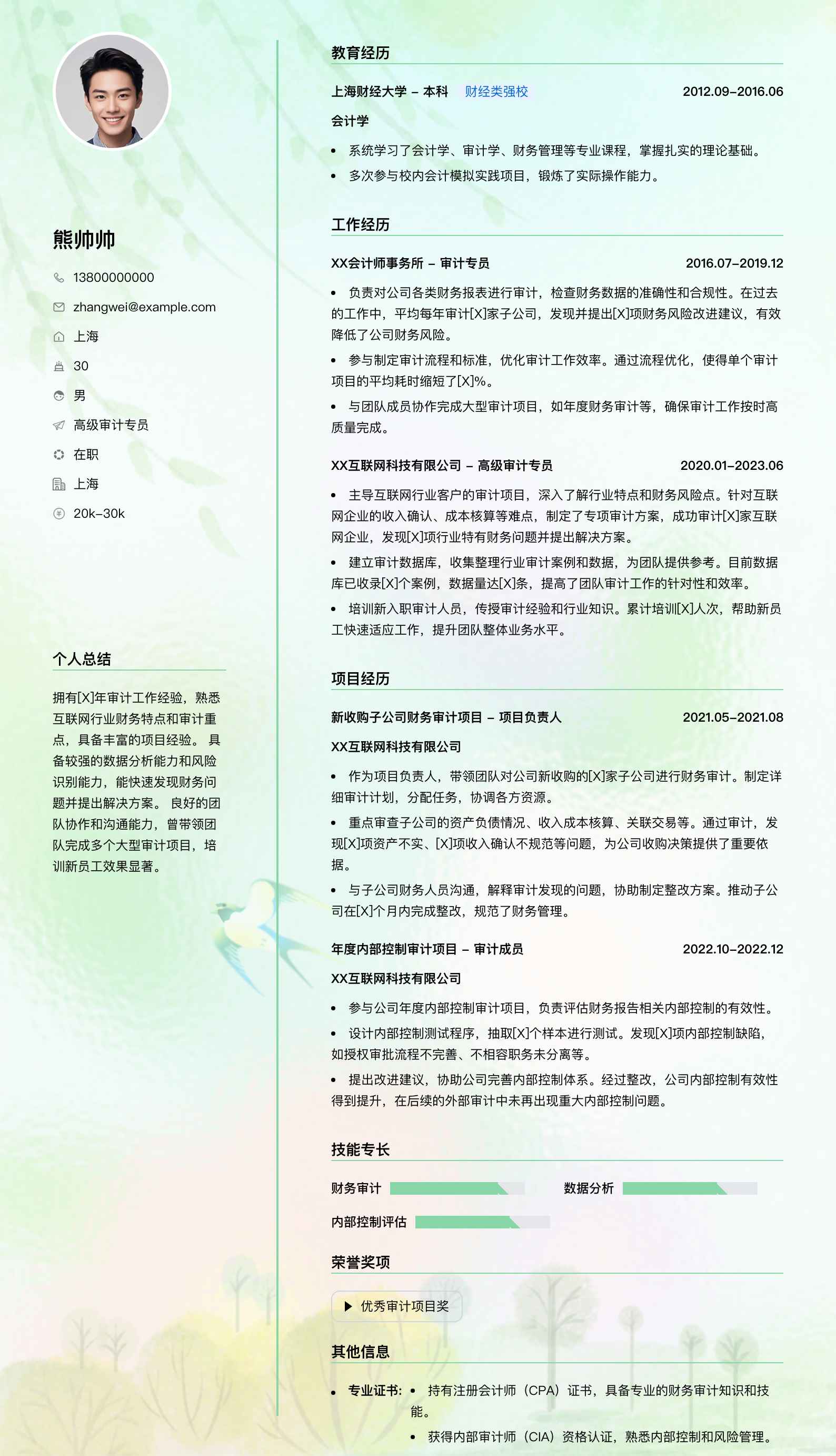 高级审计专员简历模板