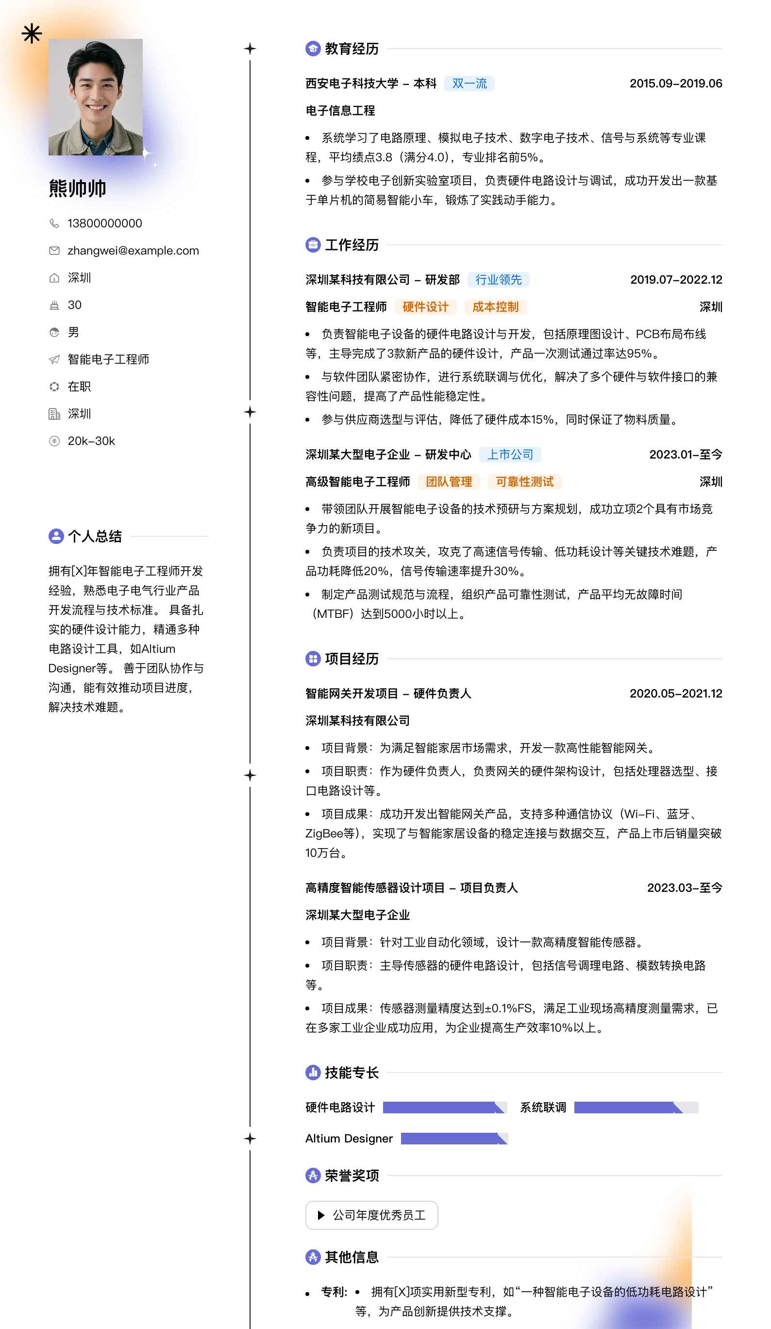 智能电子工程师简历模板