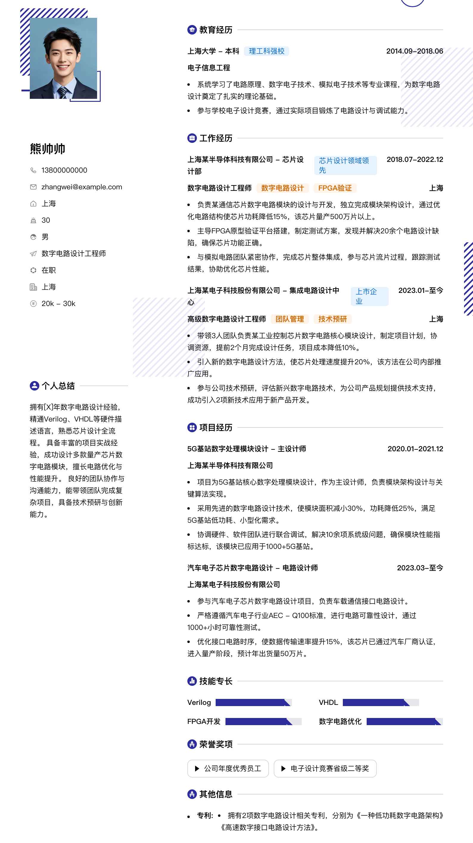 数字电路设计工程师简历模板