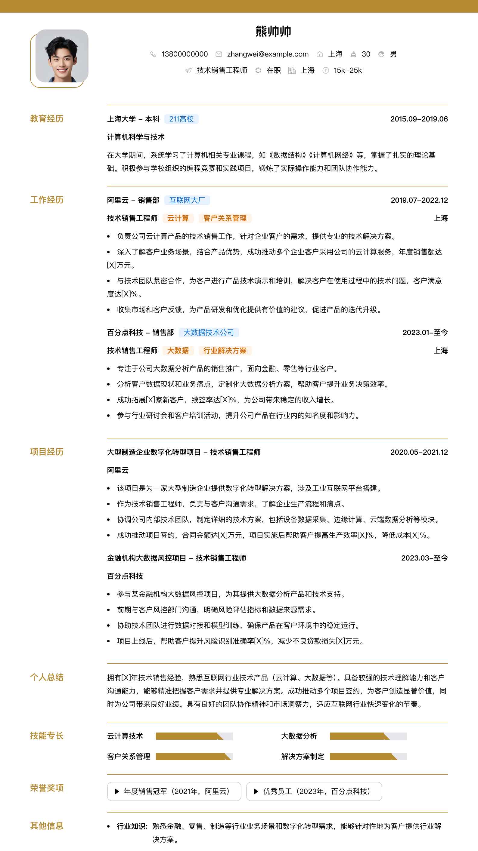 技术销售工程师简历模板