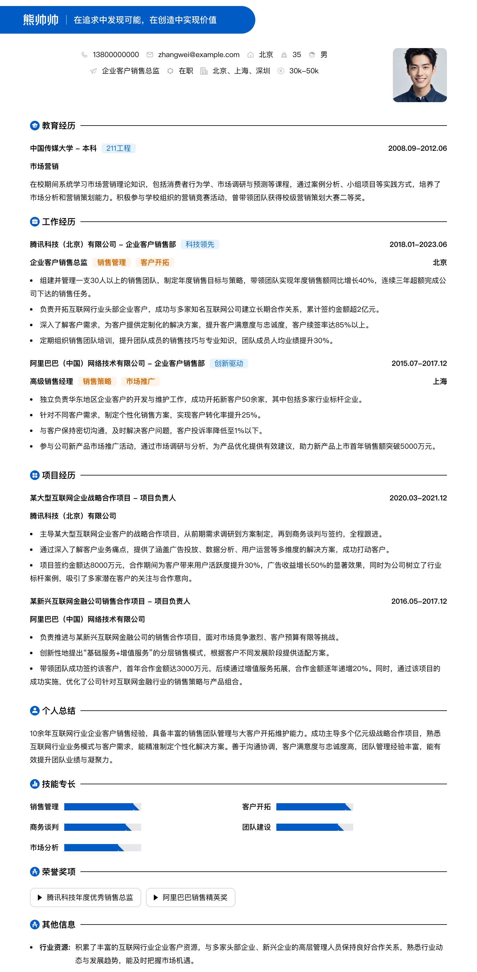 企业客户销售总监简历模板