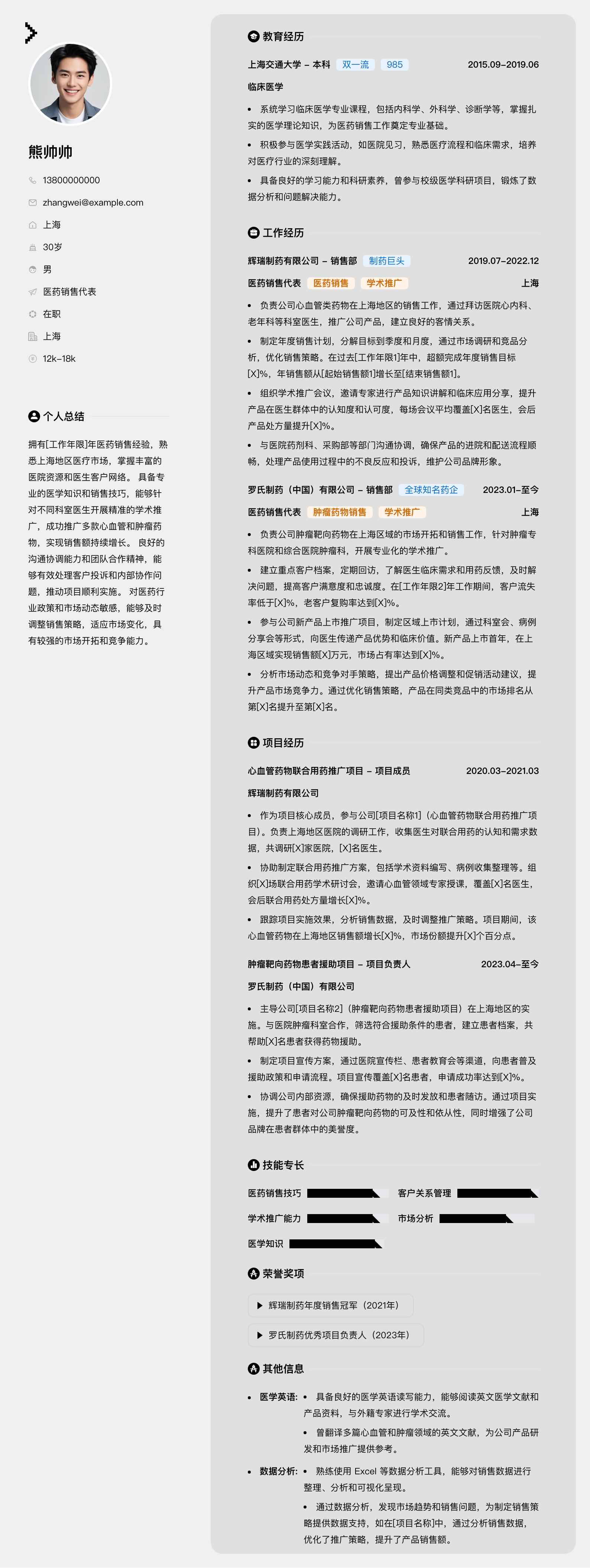 医药销售代表简历模板