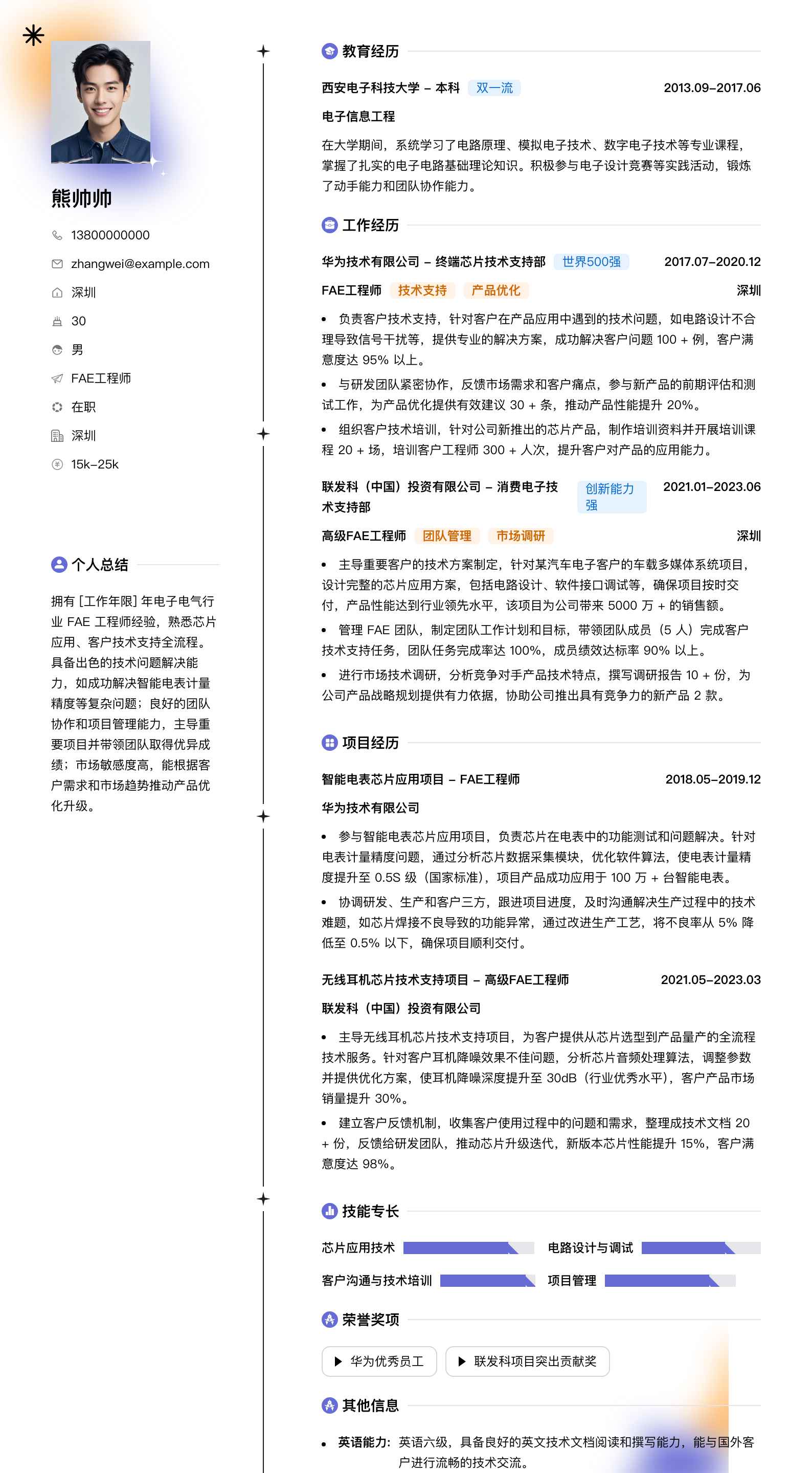 fae工程师简历模板