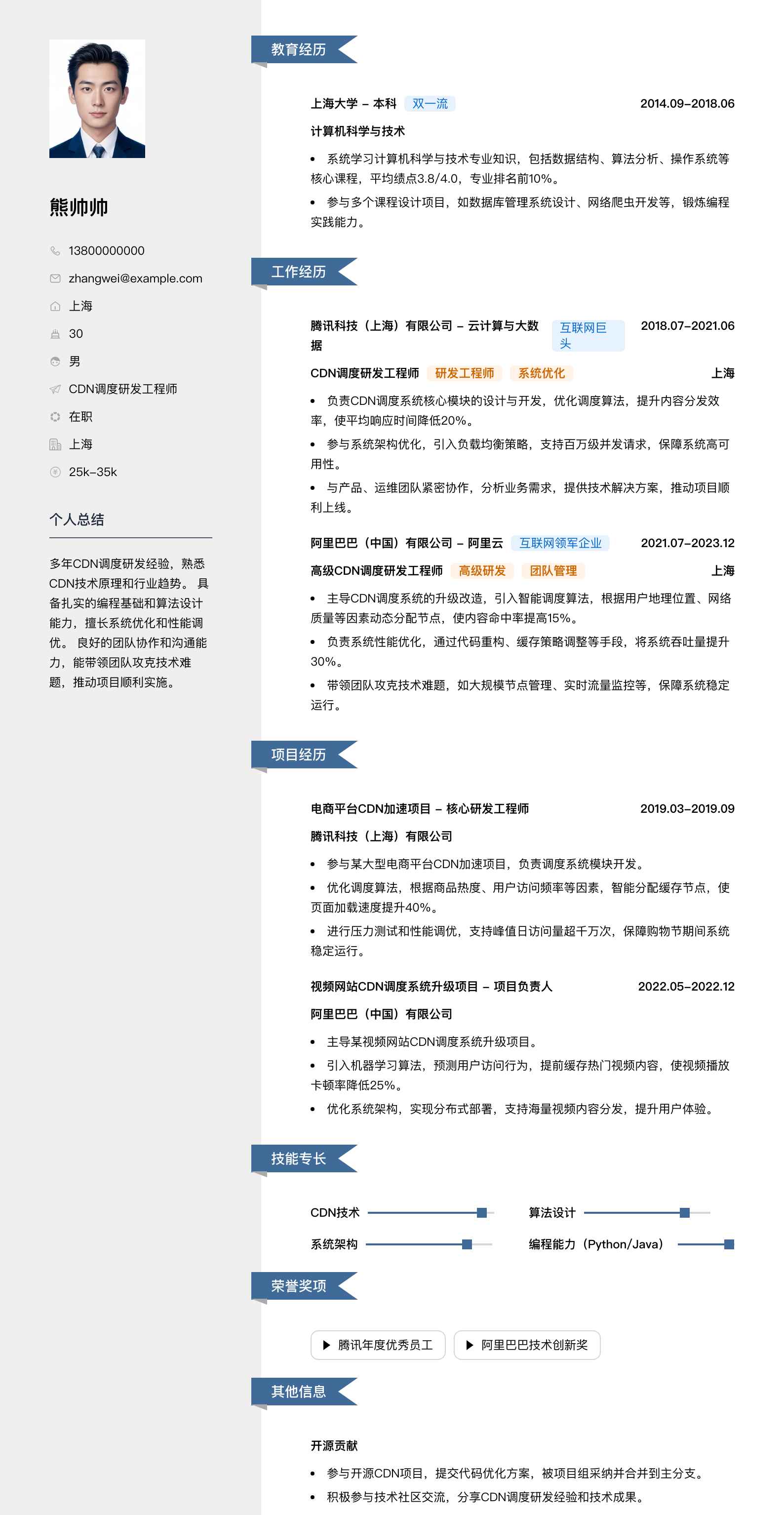 cdn调度研发工程师简历模板