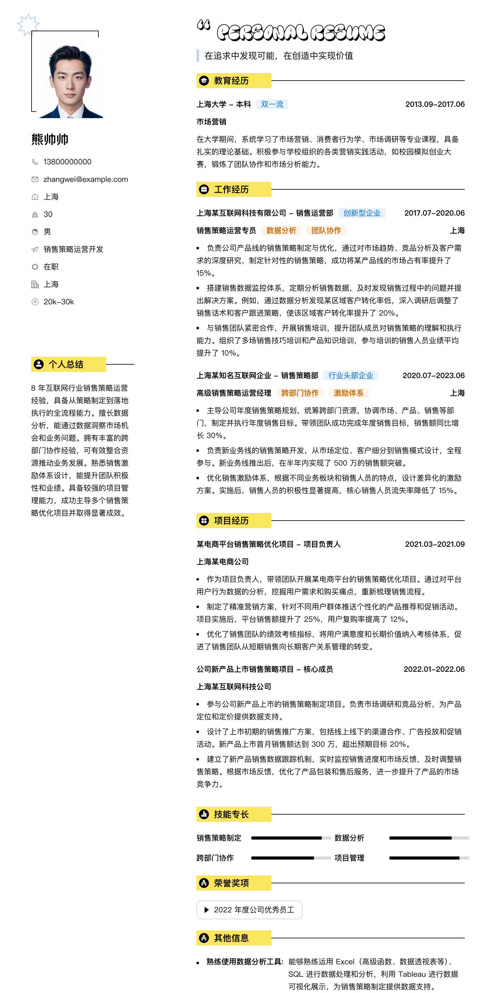 销售策略运营简历模板