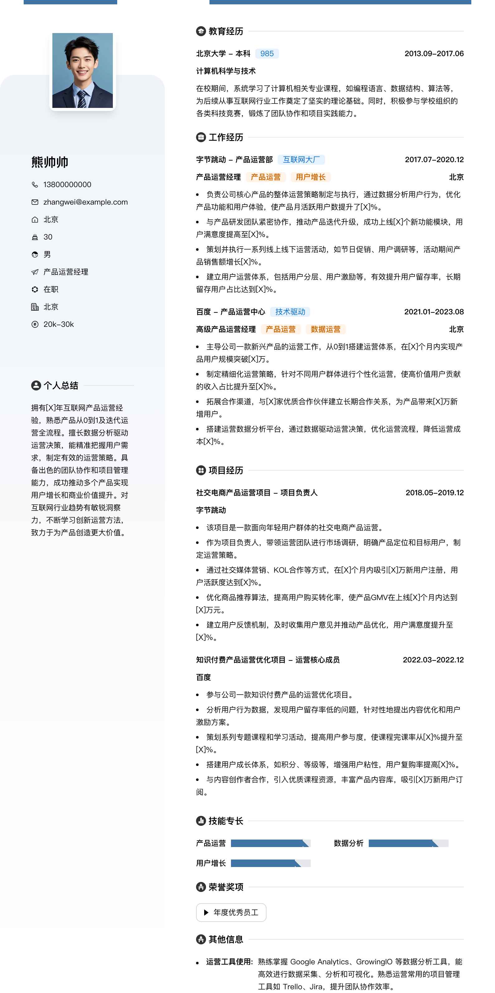 产品运营经理简历模板