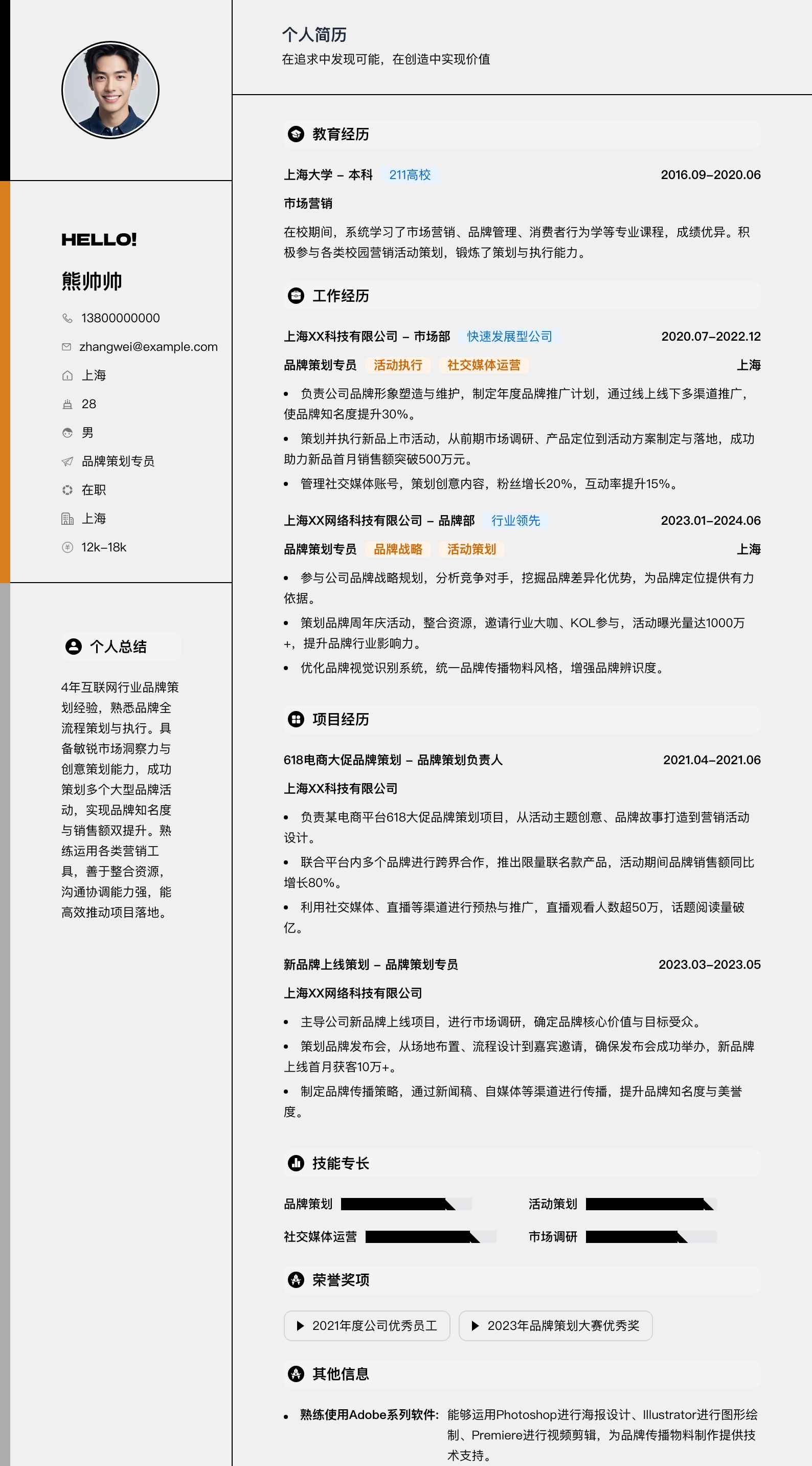 品牌策划专员简历模板