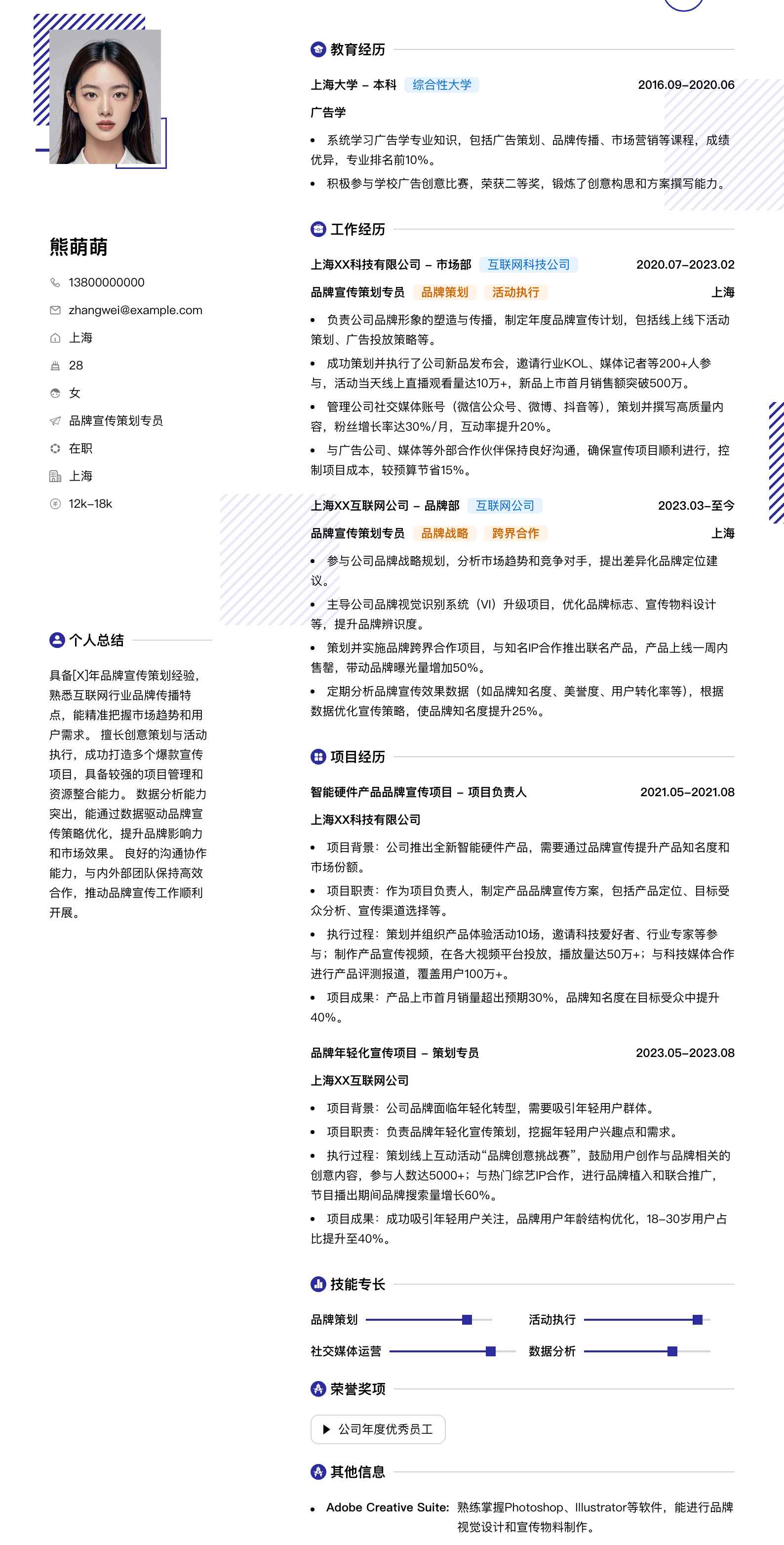 品牌宣传策划专员简历模板