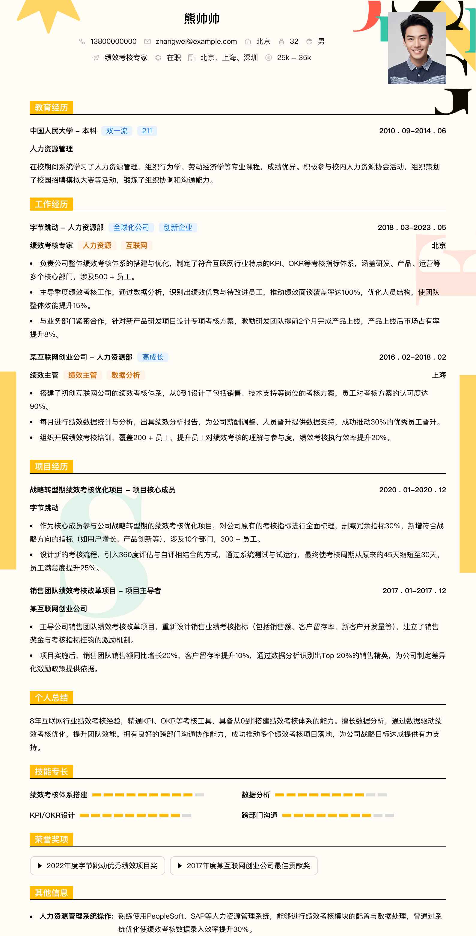 绩效考核专家简历模板