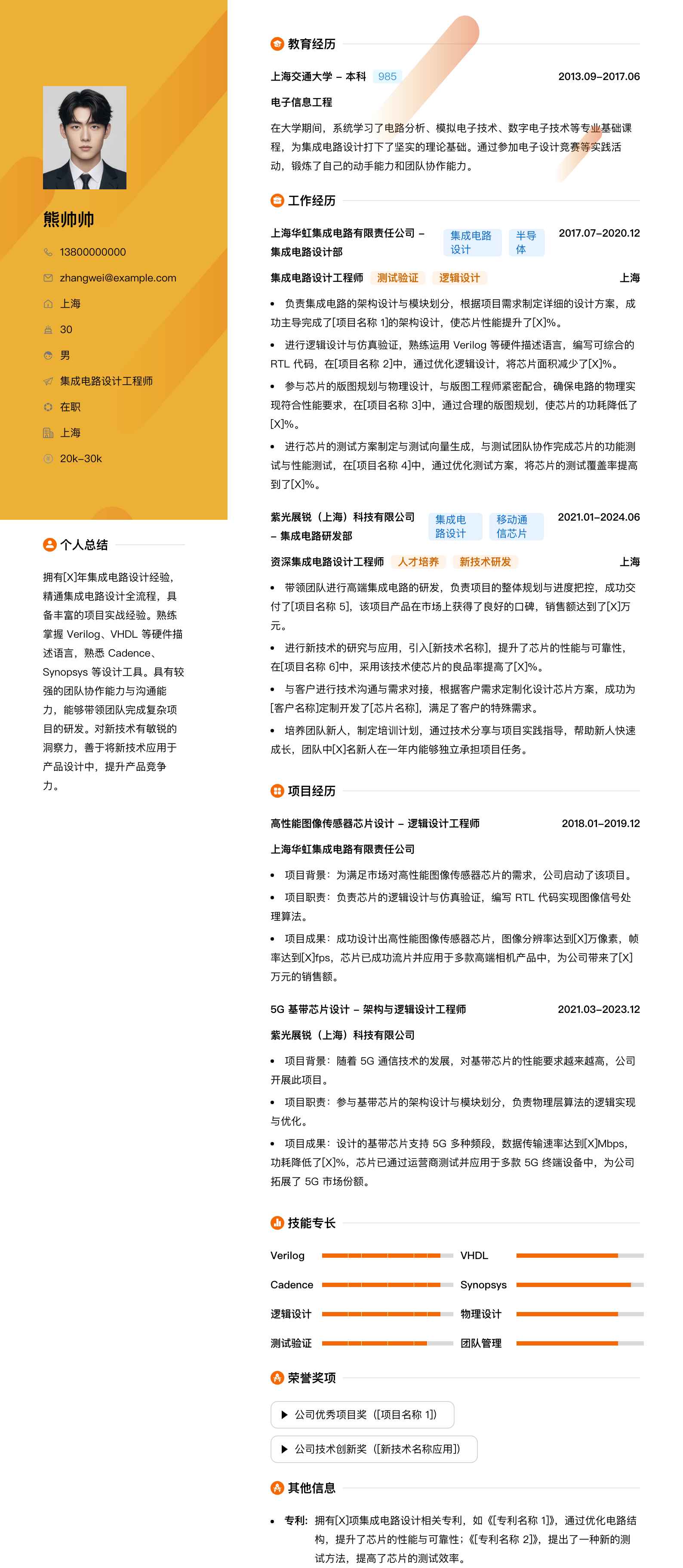集成电路设计工程师简历模板