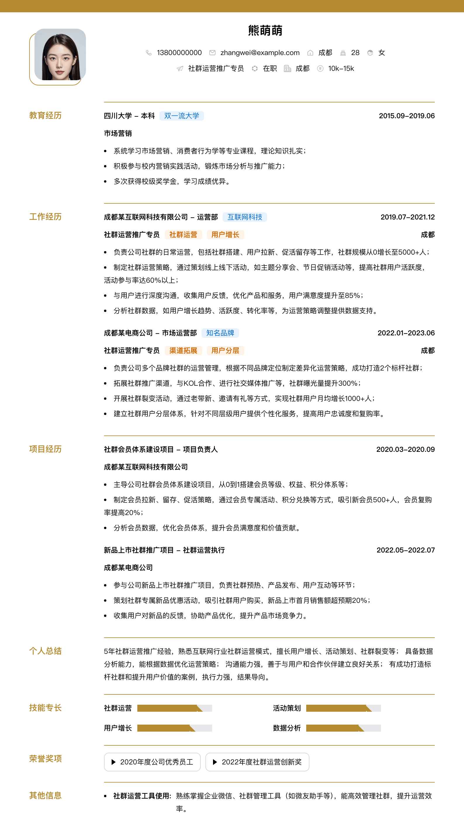 社群运营推广专员简历模板