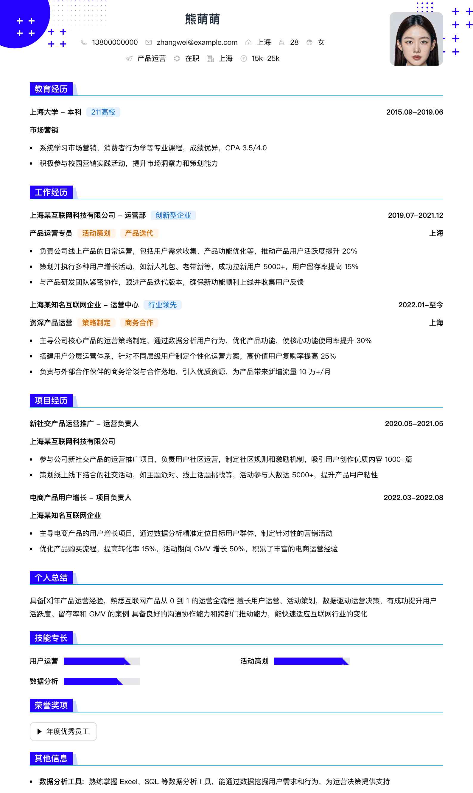 产品运营简历模板