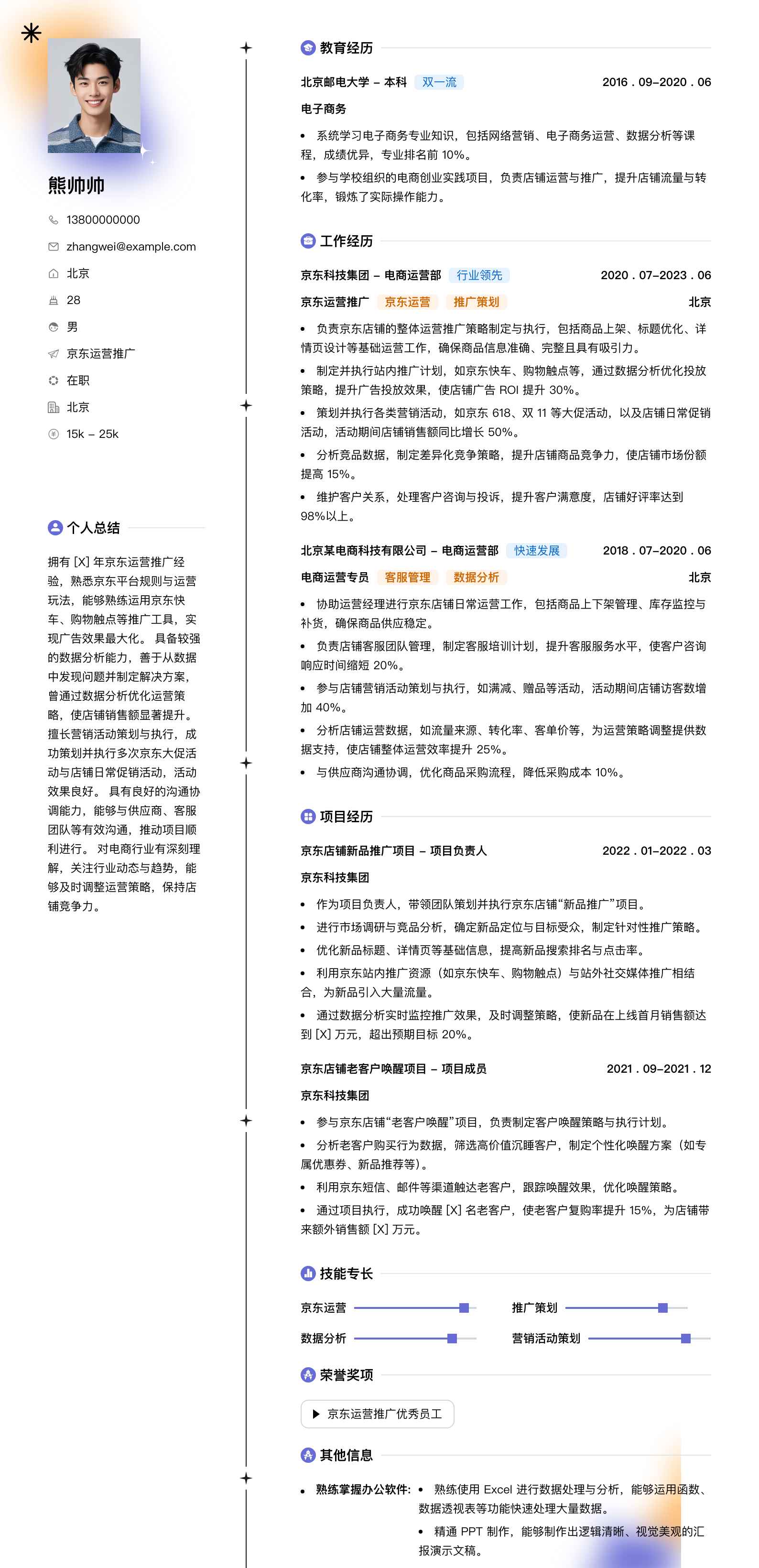 京东运营推广简历模板