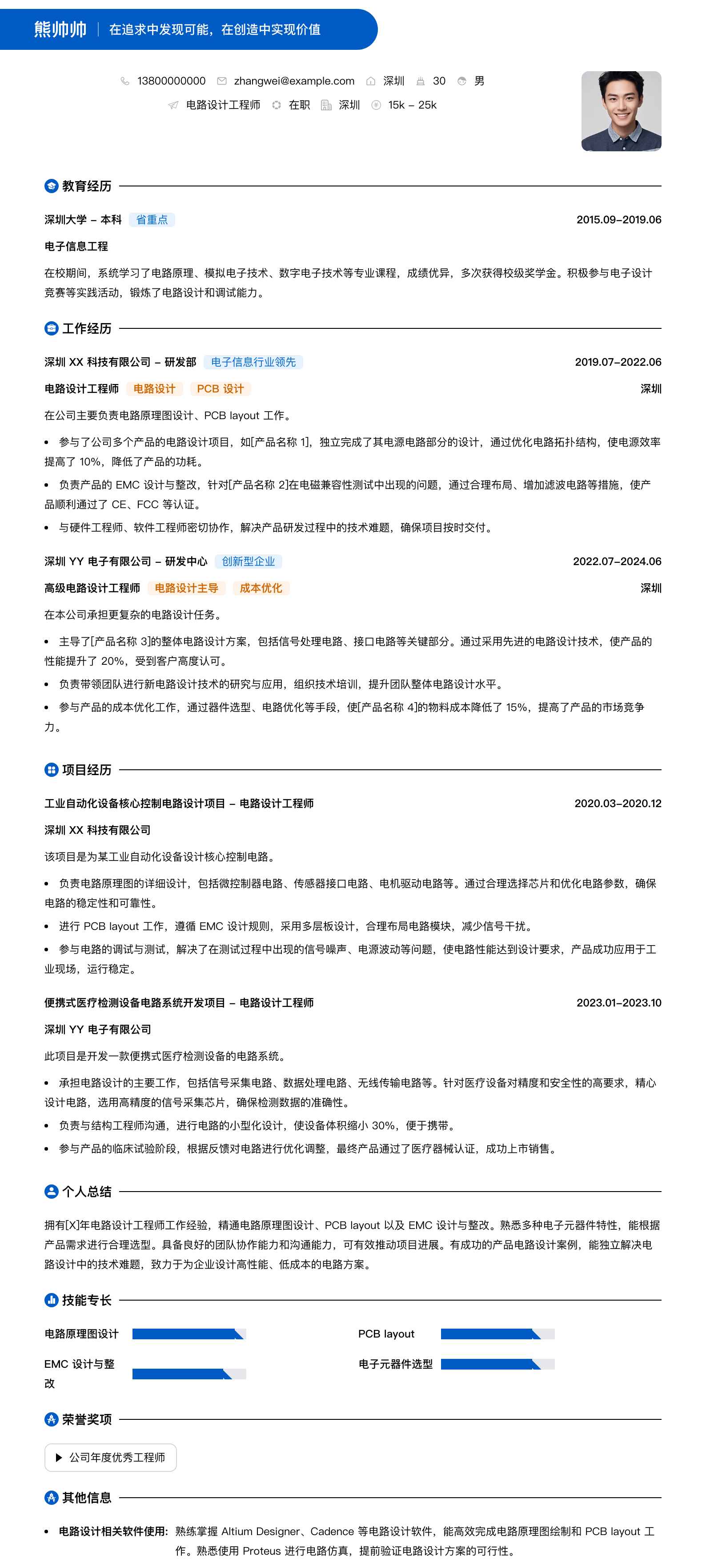 电路设计工程师简历模板