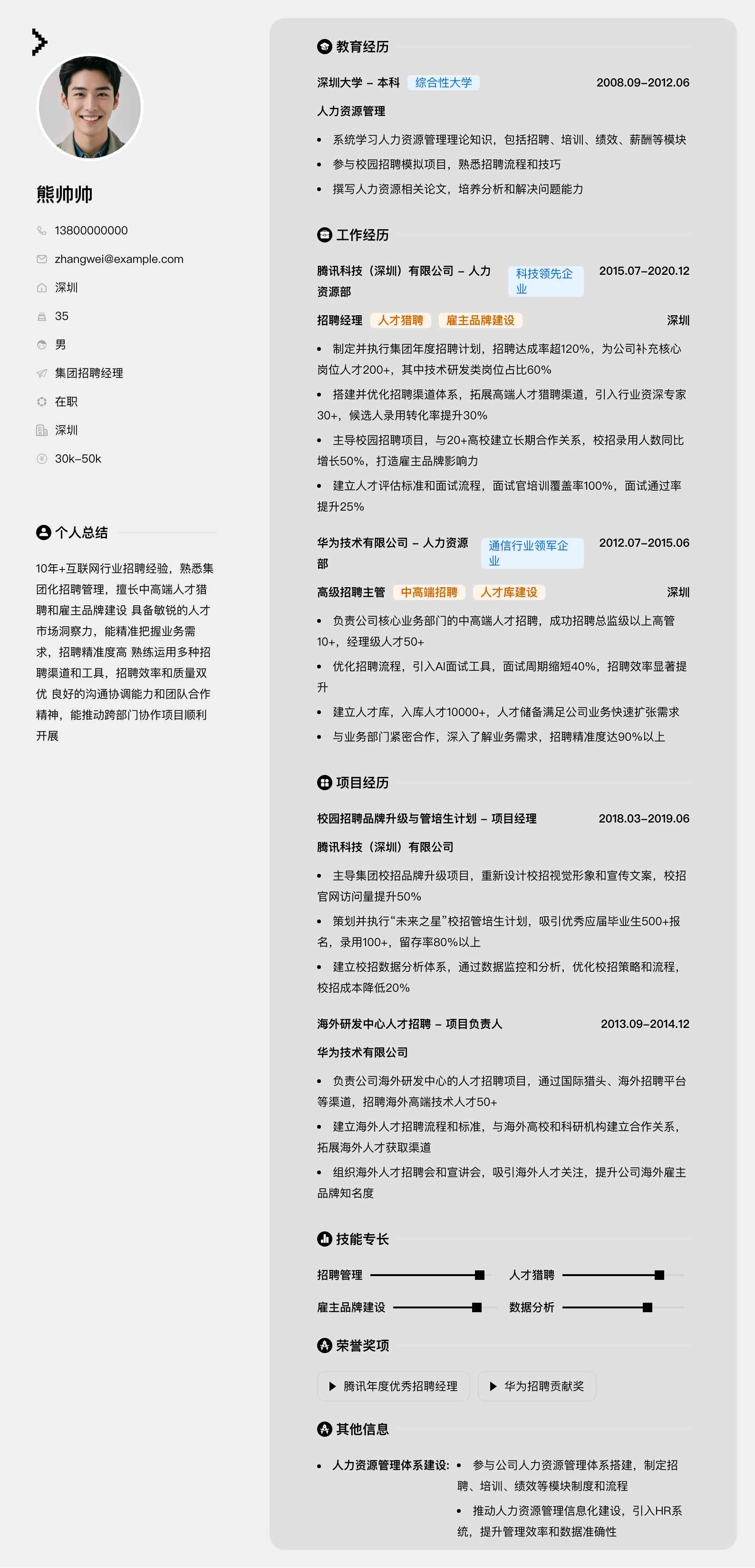 集团招聘经理简历模板