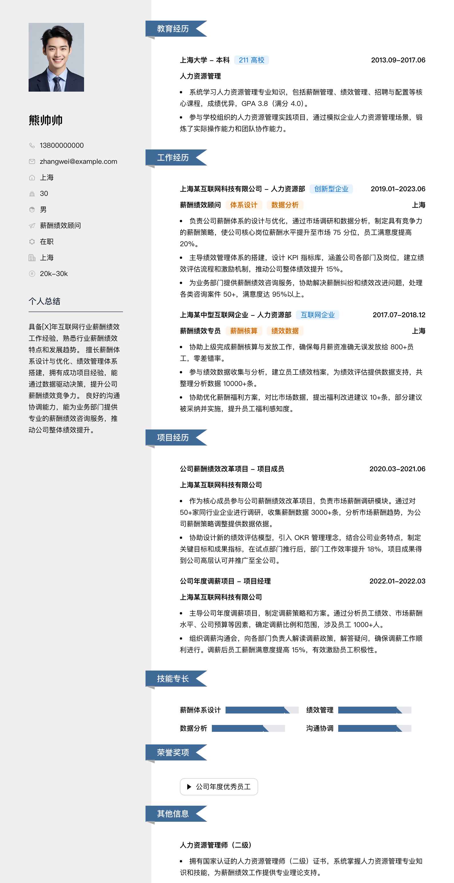 薪酬绩效顾问简历模板