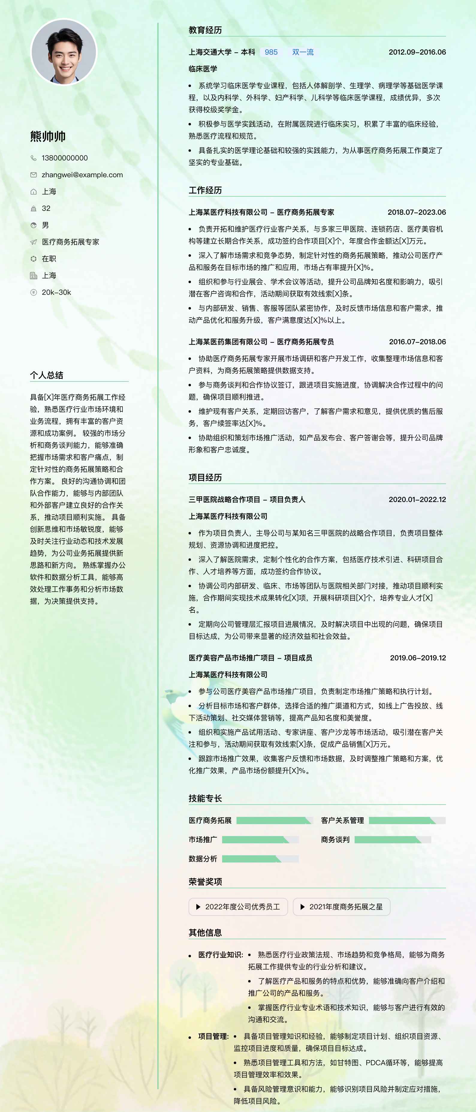 医疗商务拓展专家简历模板