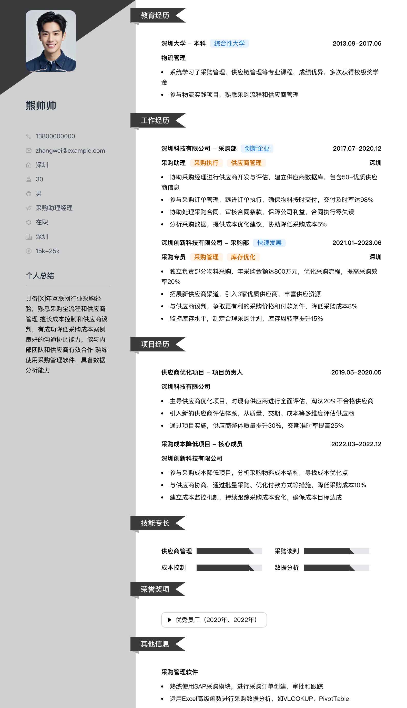 采购助理经理简历模板