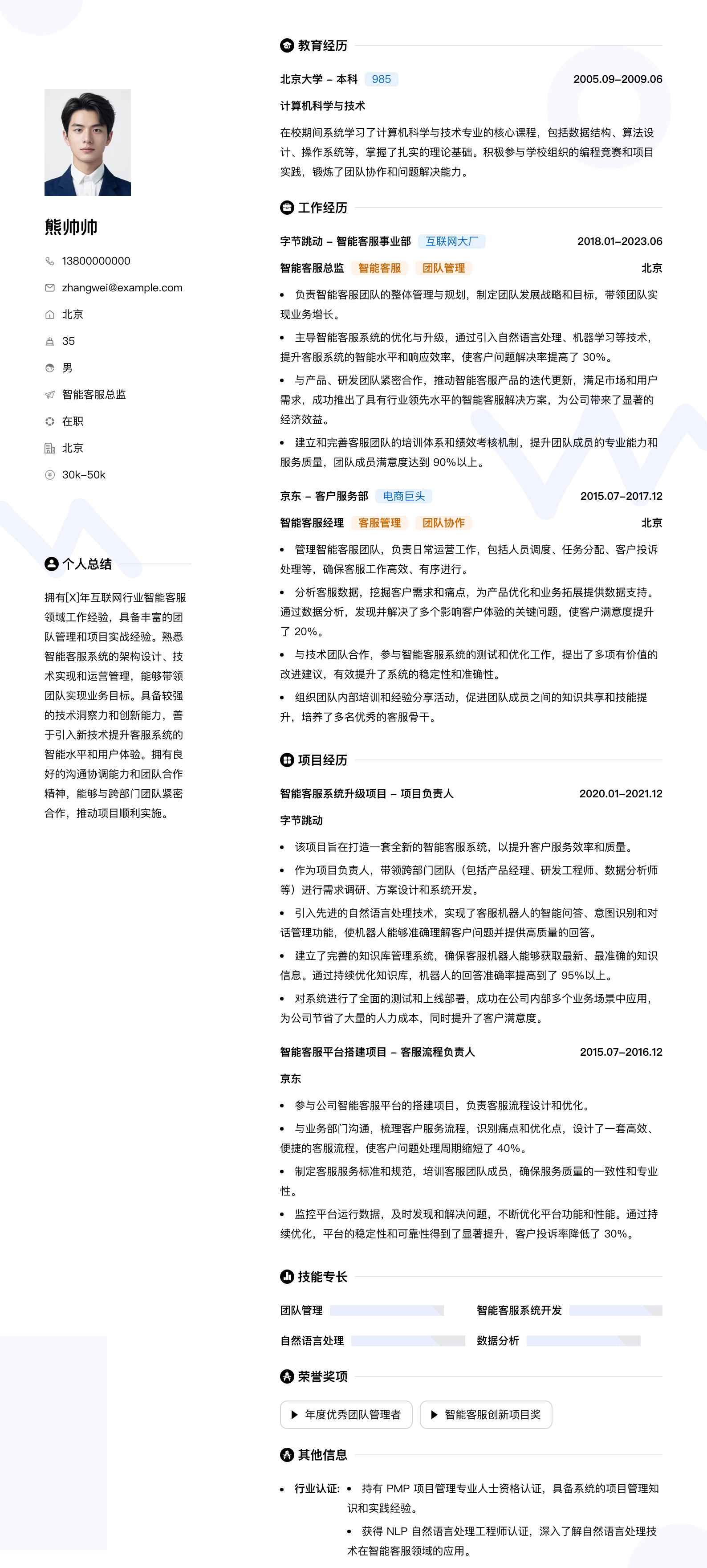 智能客服总监简历模板
