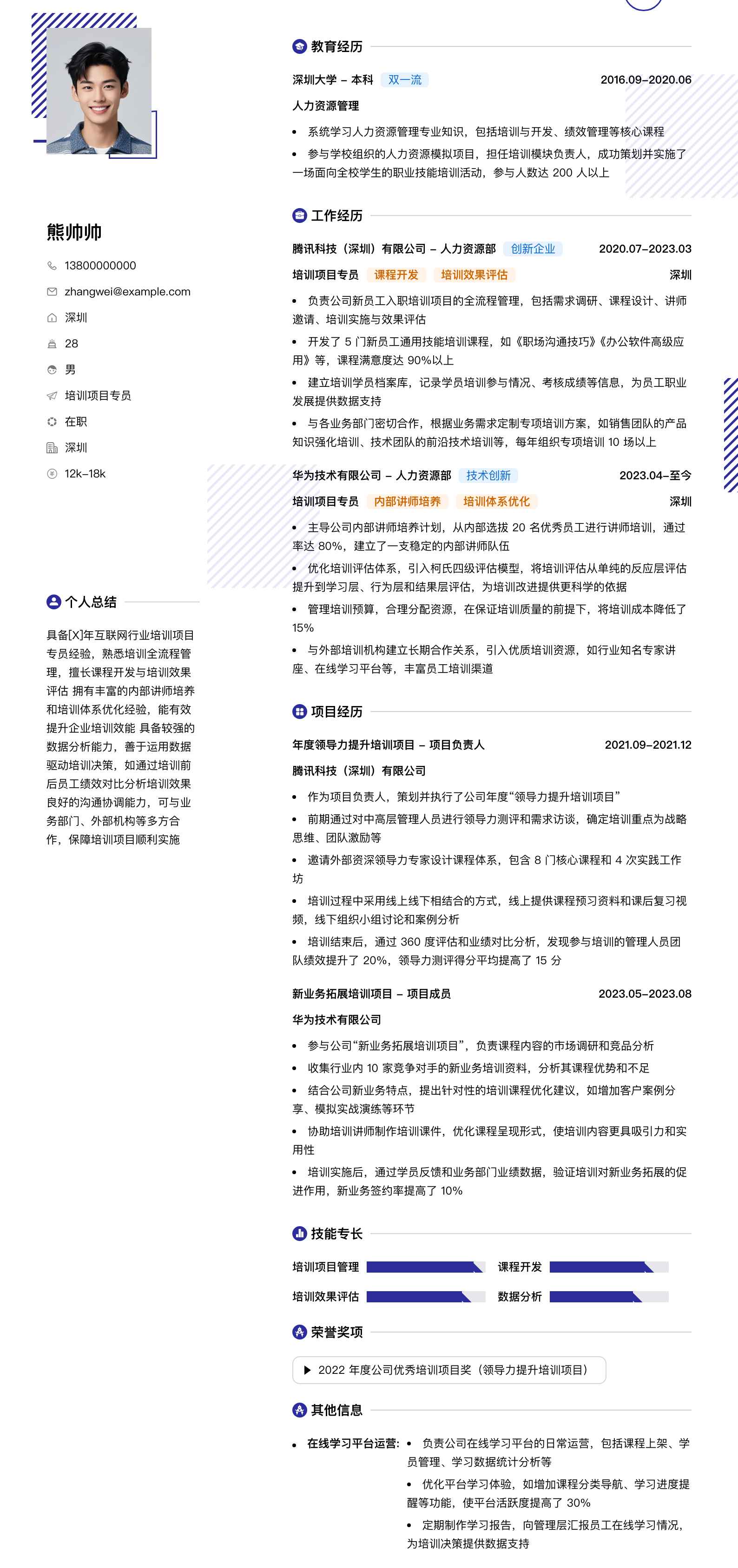 培训项目专员简历模板