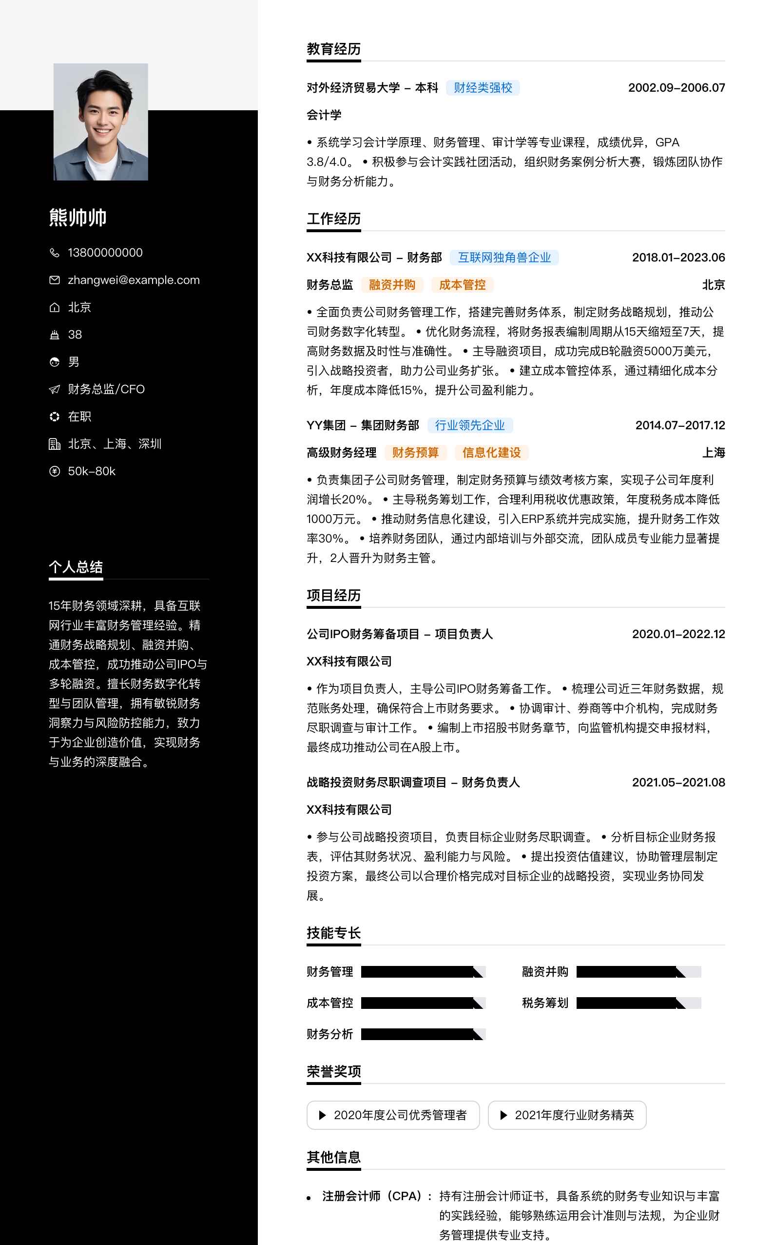 财务总监cfo简历模板